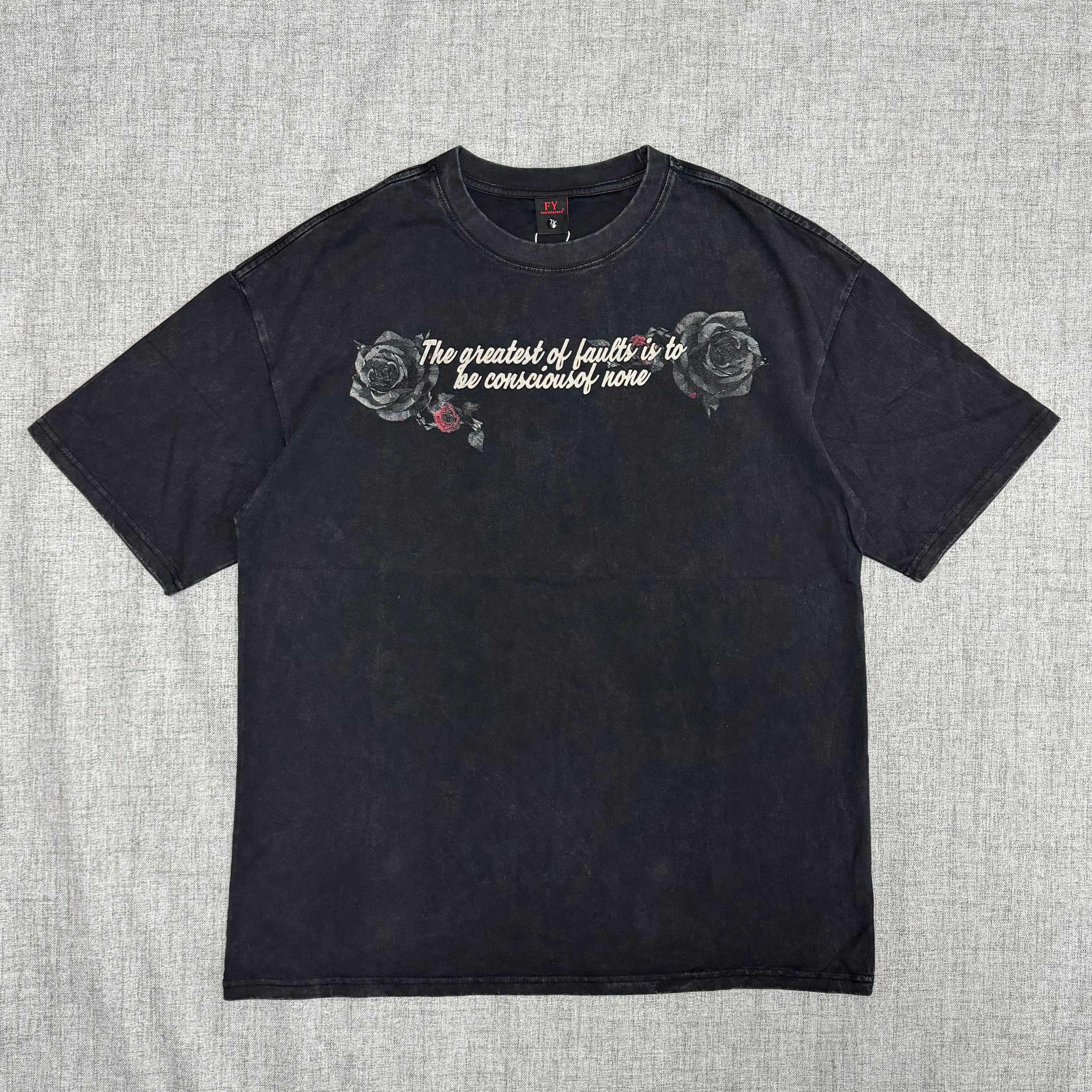 Black Floral Back Print T-Shirt – Vintage Rose Streetwear Tee