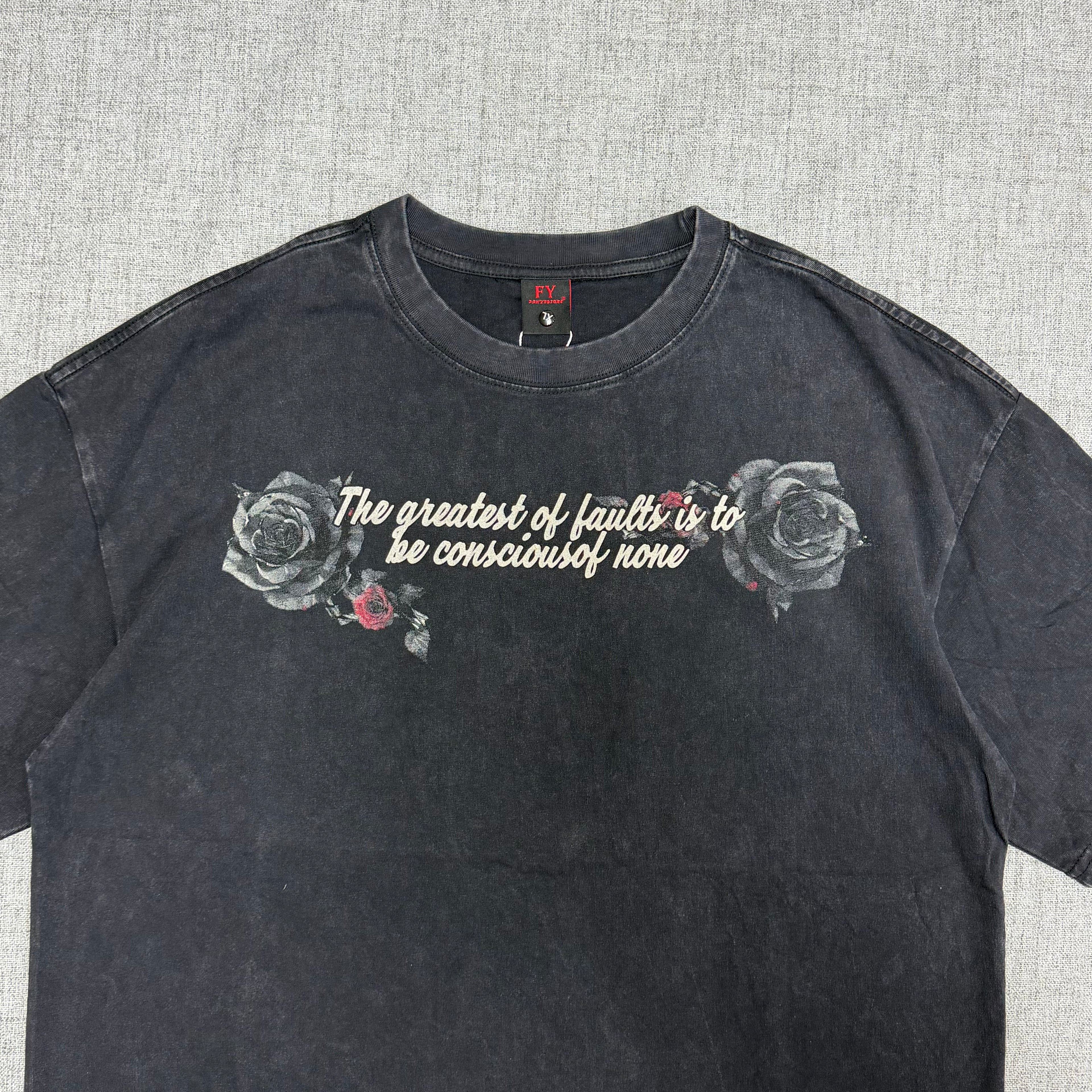 Black Floral Back Print T-Shirt – Vintage Rose Streetwear Tee