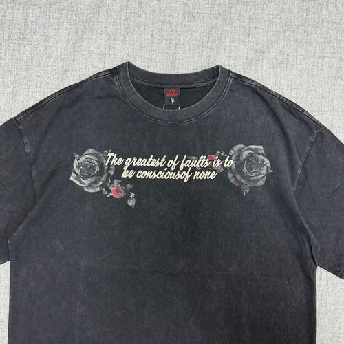 Black Floral Back Print T-Shirt – Vintage Rose Streetwear Tee