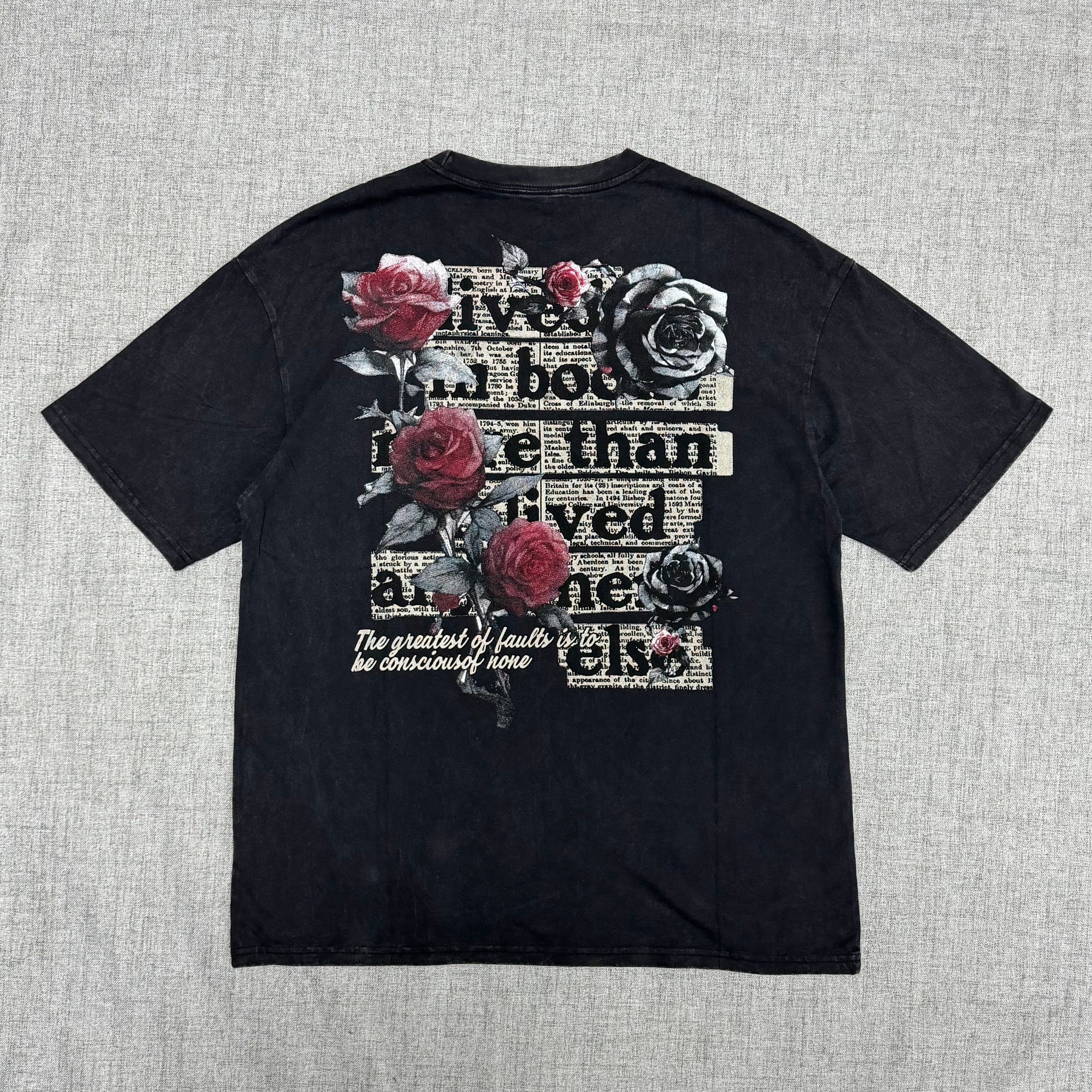 Black Floral Back Print T-Shirt – Vintage Rose Streetwear Tee