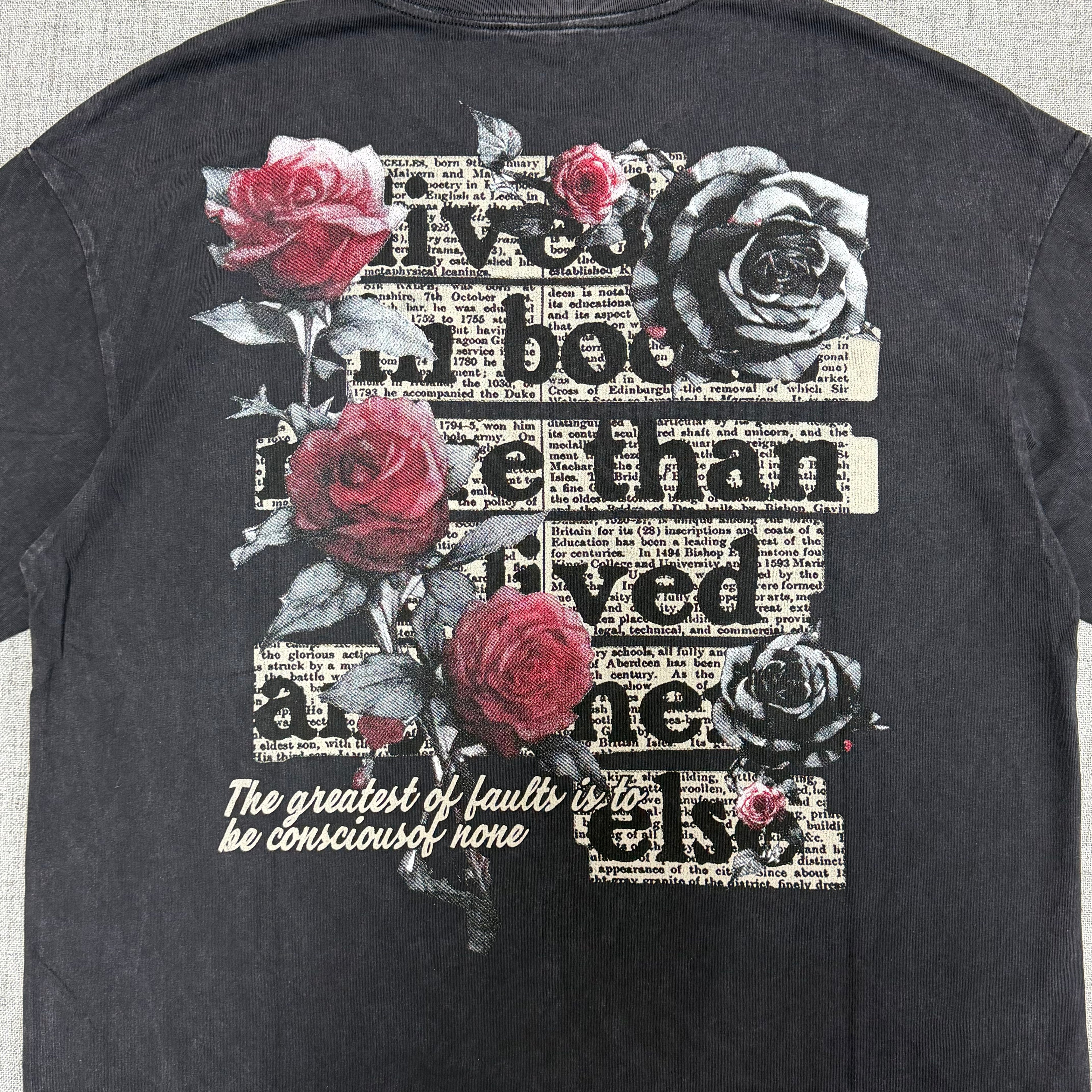 Black Floral Back Print T-Shirt – Vintage Rose Streetwear Tee
