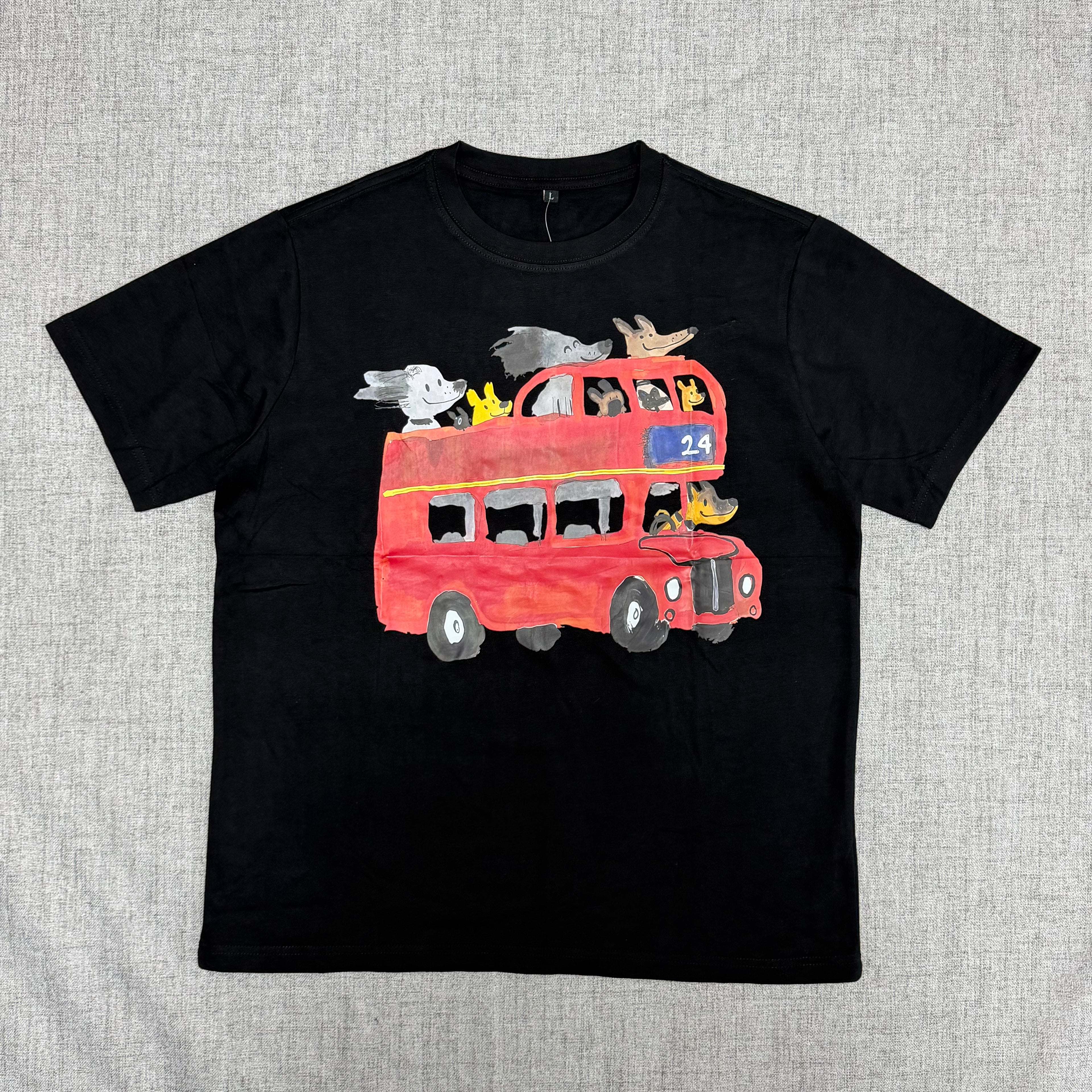 Black Cartoon Bus Graphic T-Shirt – Artistic Streetwear Tee