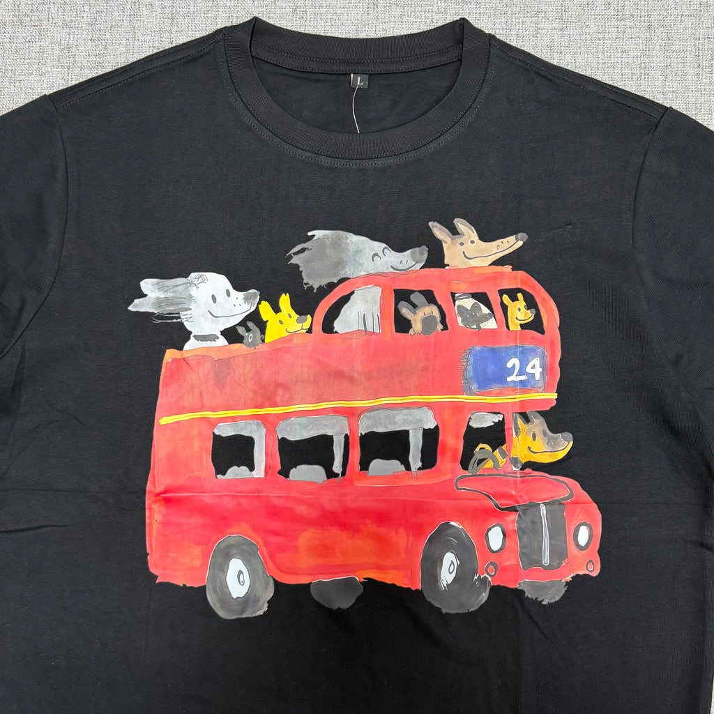 Black Cartoon Bus Graphic T-Shirt – Artistic Streetwear Tee