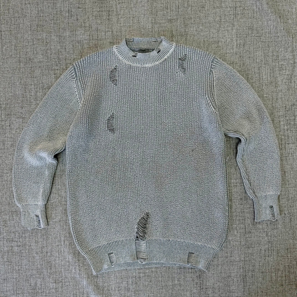 Distressed Knit Sweater – Grey Streetwear Pullover