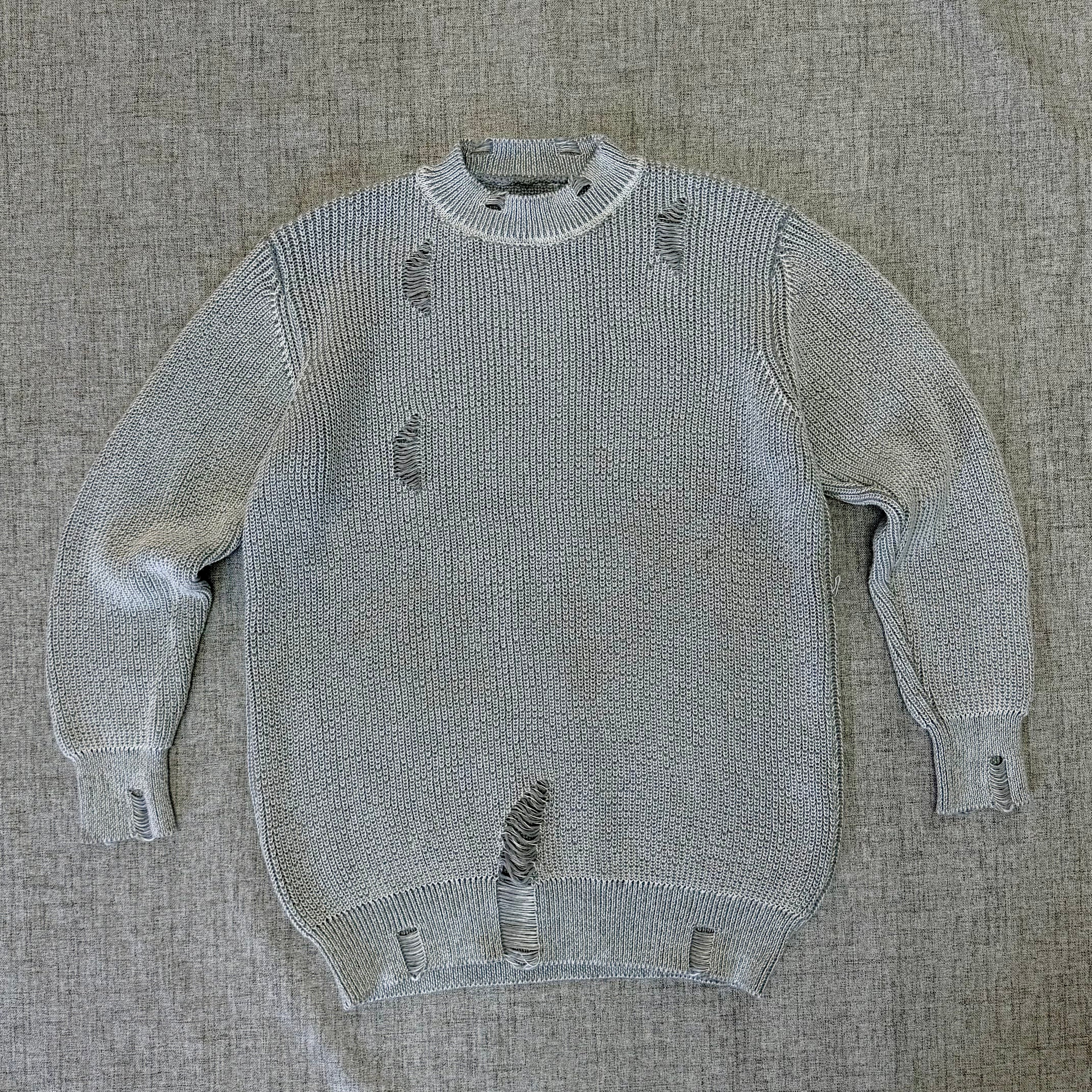 Distressed Knit Sweater – Grey Streetwear Pullover