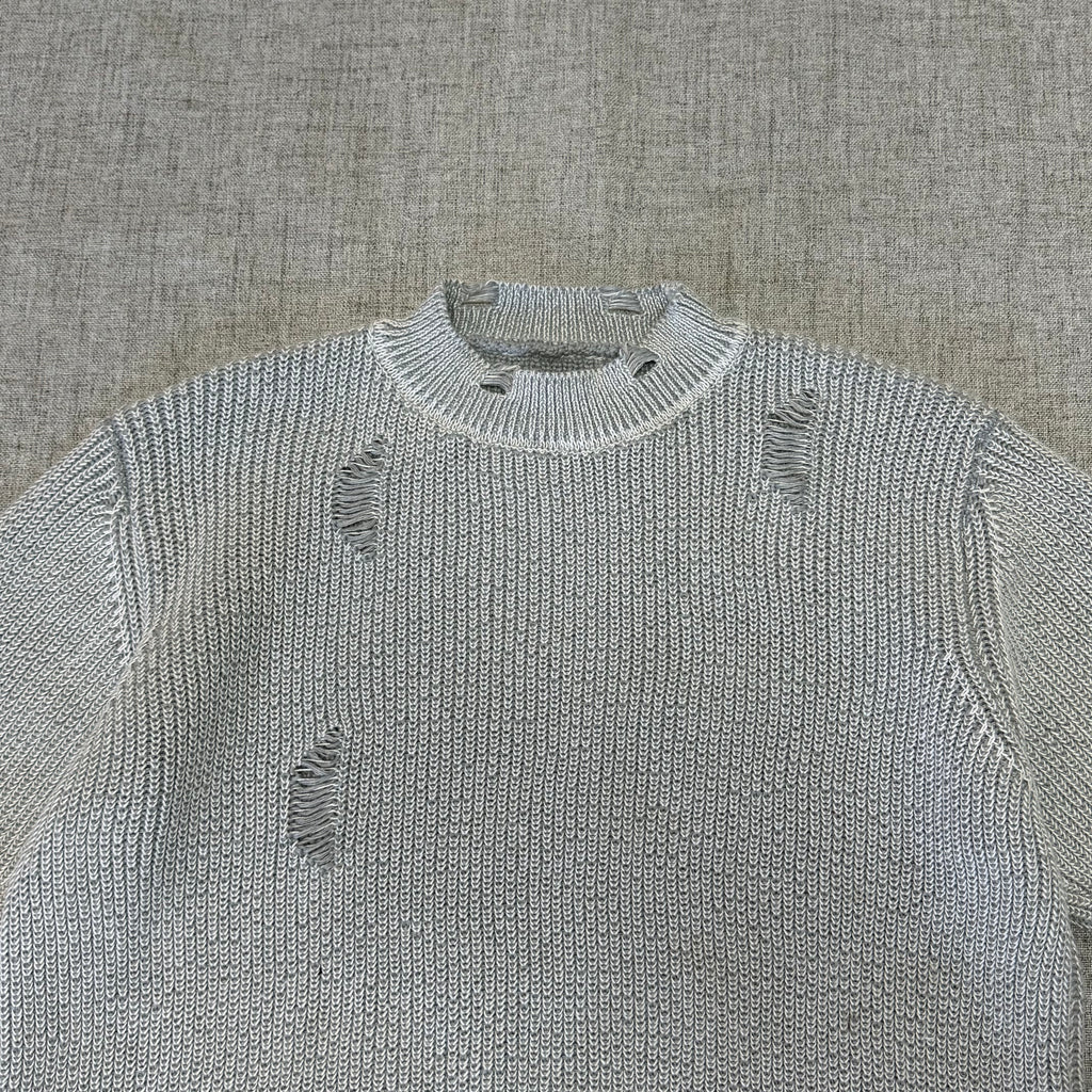 Distressed Knit Sweater – Grey Streetwear Pullover