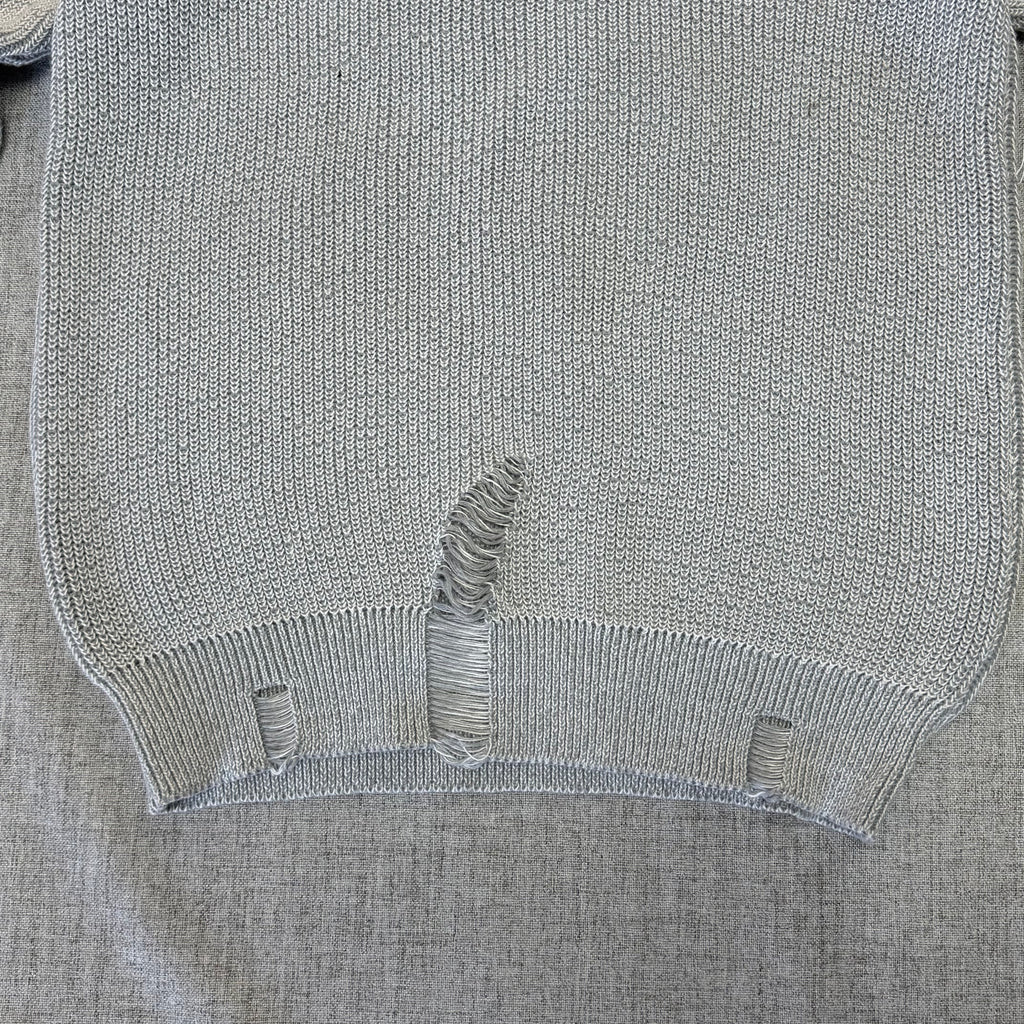 Distressed Knit Sweater – Grey Streetwear Pullover