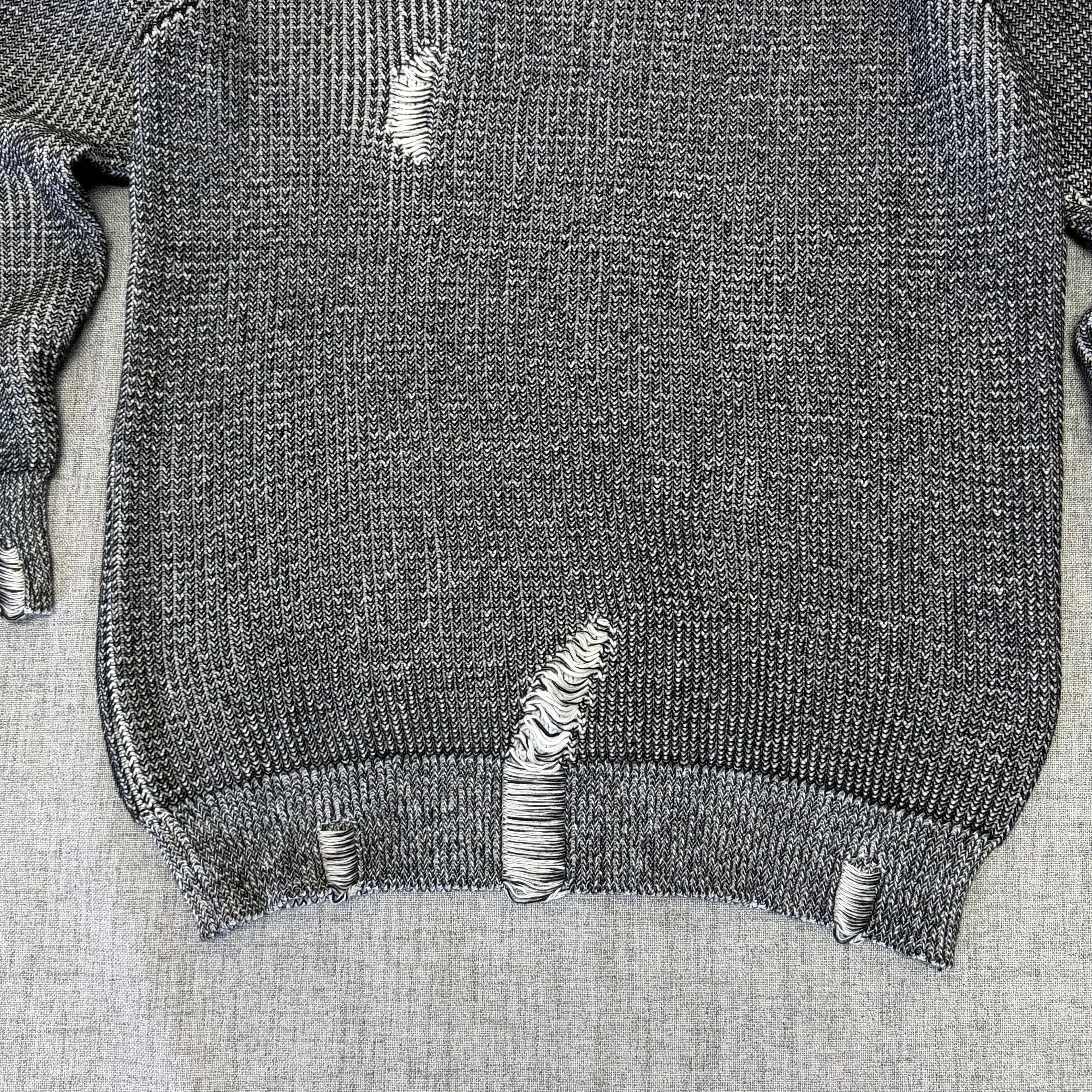 Distressed Marled Knit Sweater – Black & White Streetwear Pullover