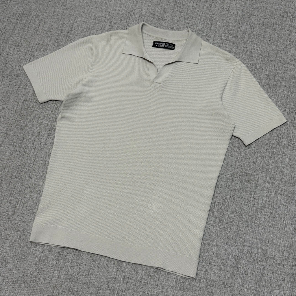 Beige Knit Polo Shirt – Textured Minimal Fit