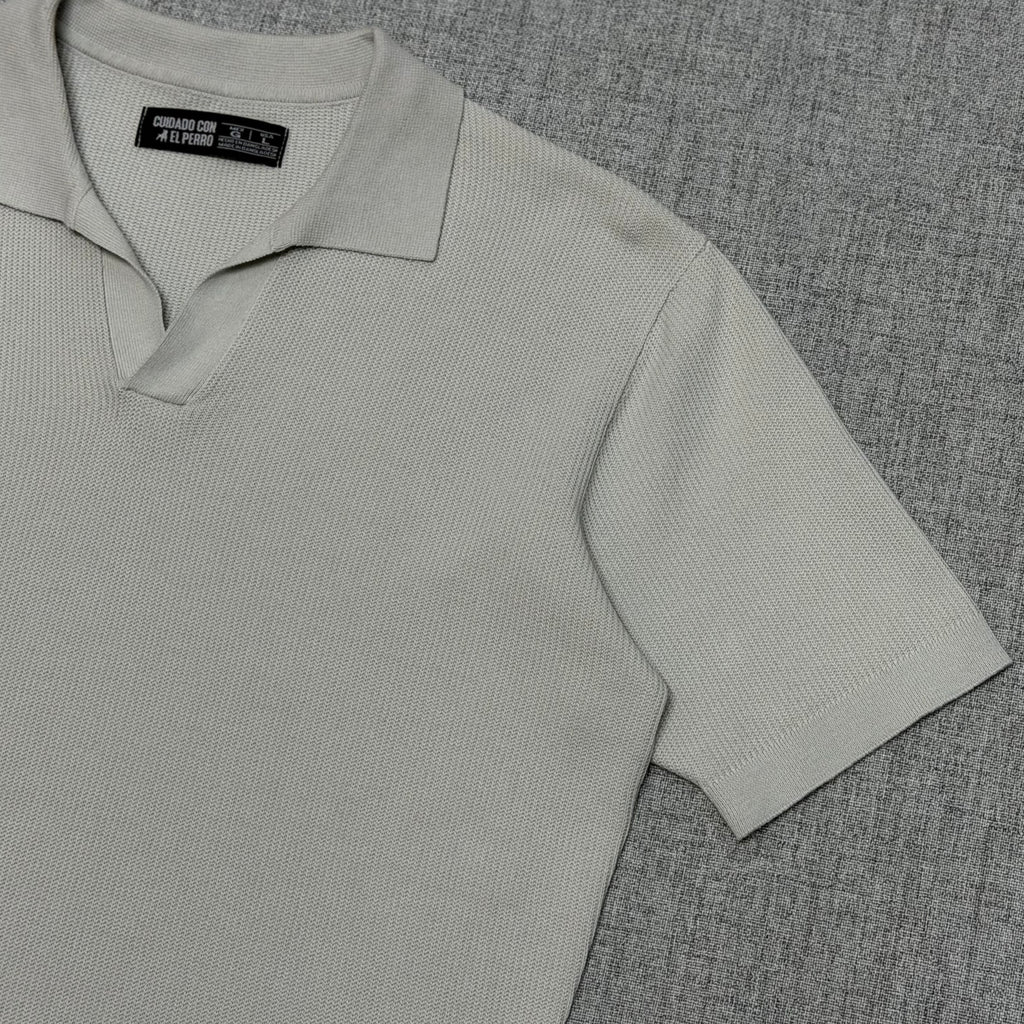 Beige Knit Polo Shirt – Textured Minimal Fit