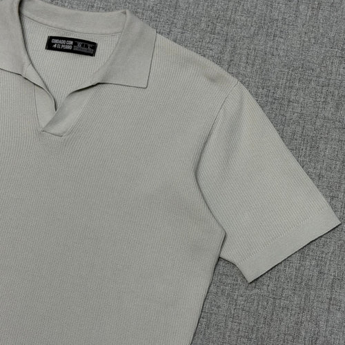 Beige Knit Polo Shirt – Textured Minimal Fit
