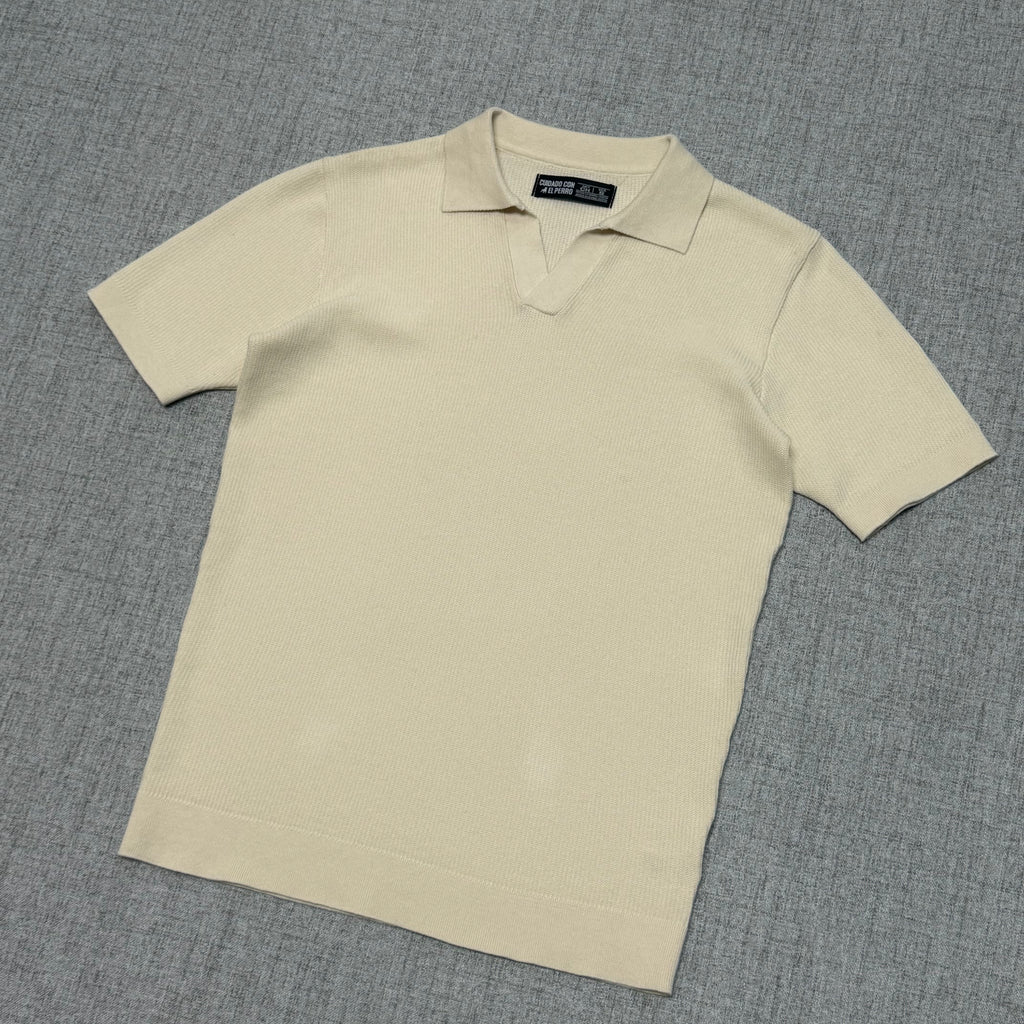 Cream Knit Polo Shirt – Premium Textured Minimal Fit