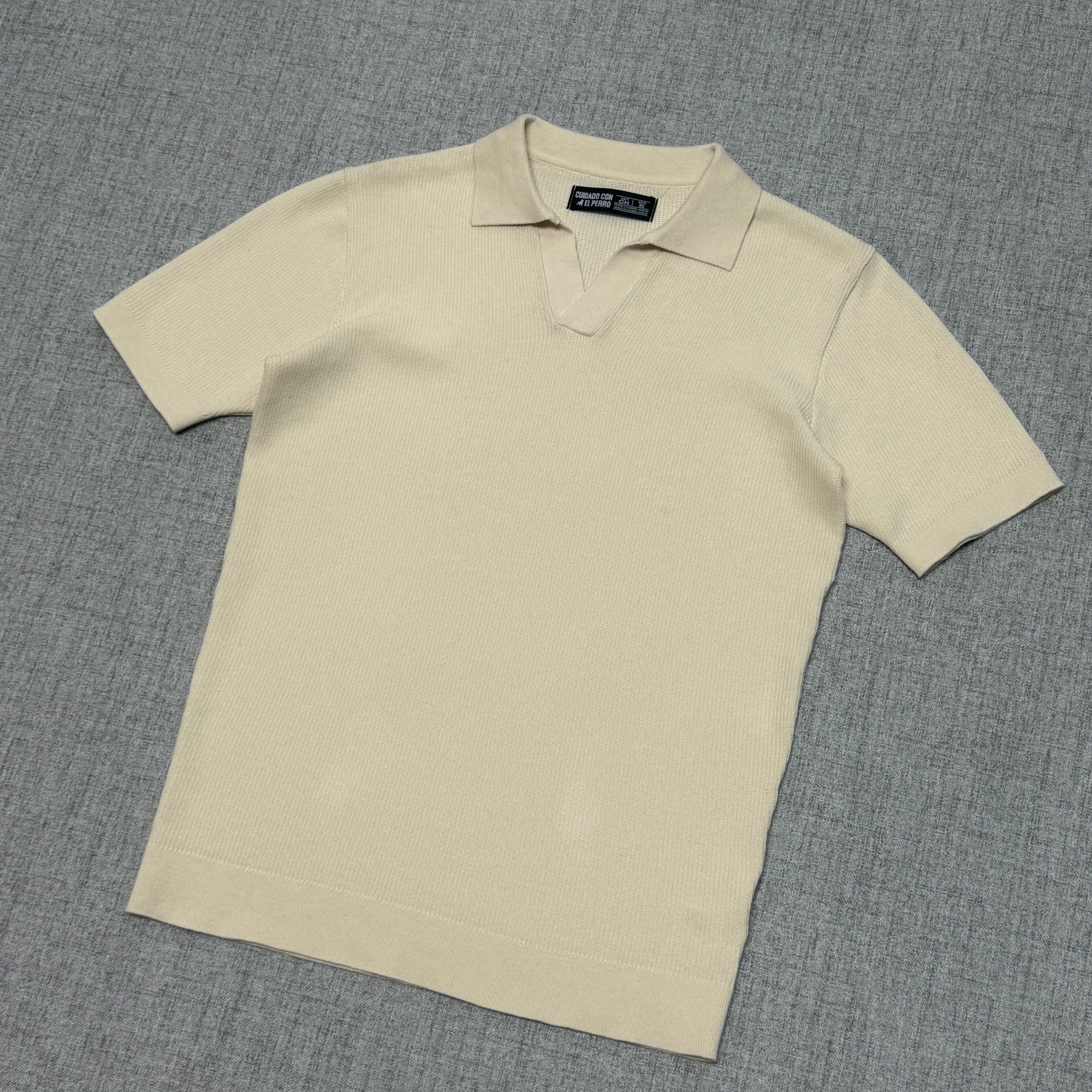 Cream Knit Polo Shirt – Premium Textured Minimal Fit