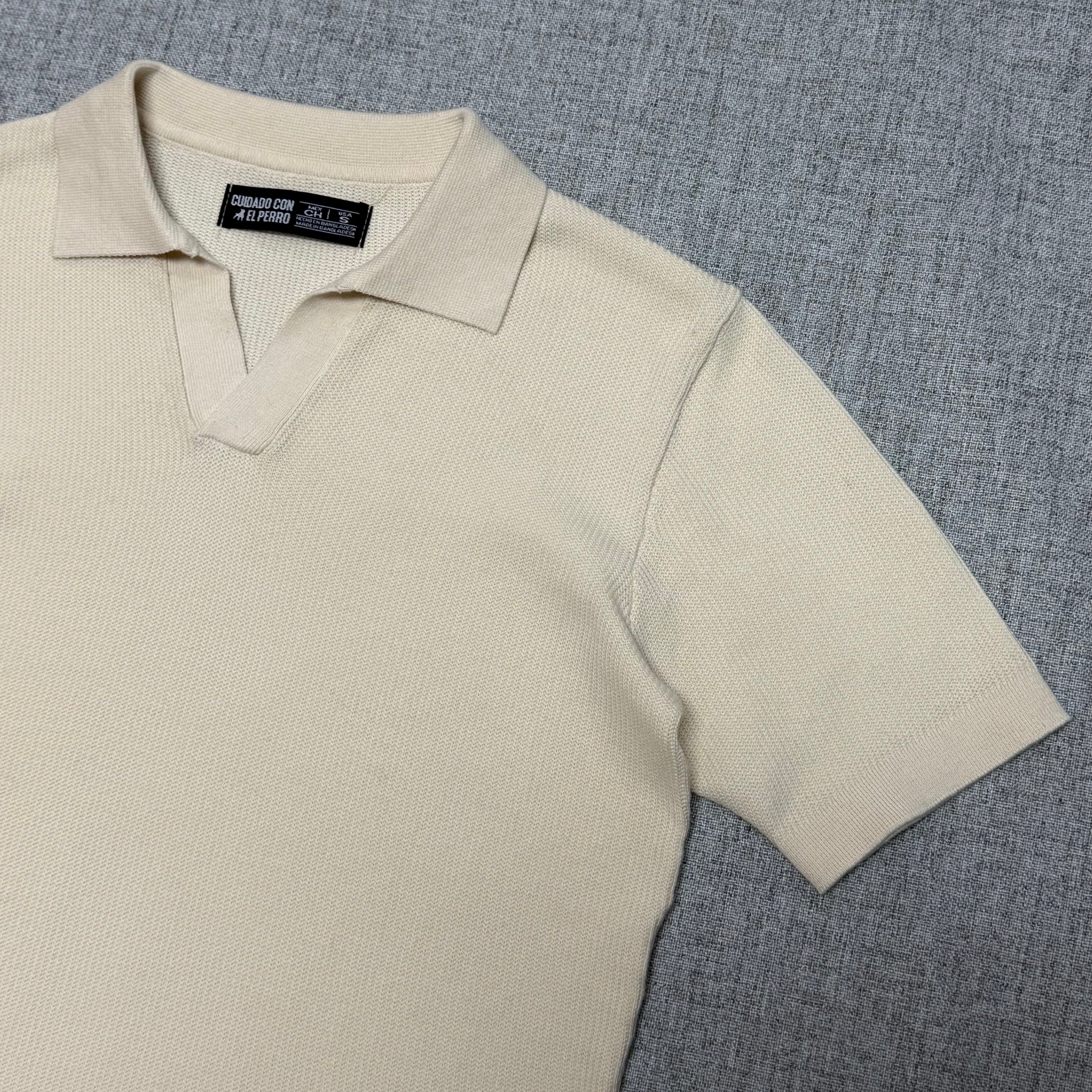 Cream Knit Polo Shirt – Premium Textured Minimal Fit