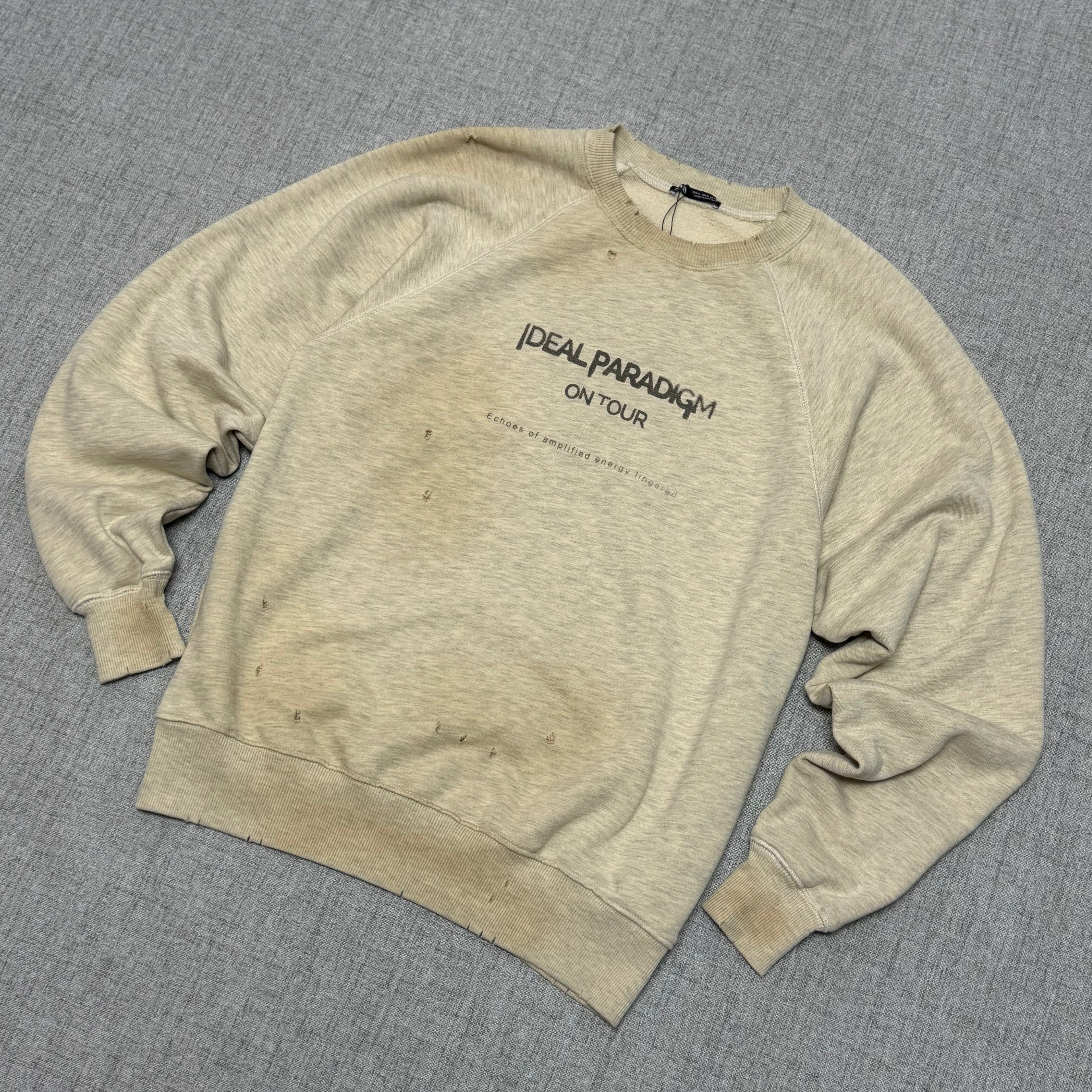 Vintage Washed Graphic Sweatshirt – Distressed Beige Crewneck