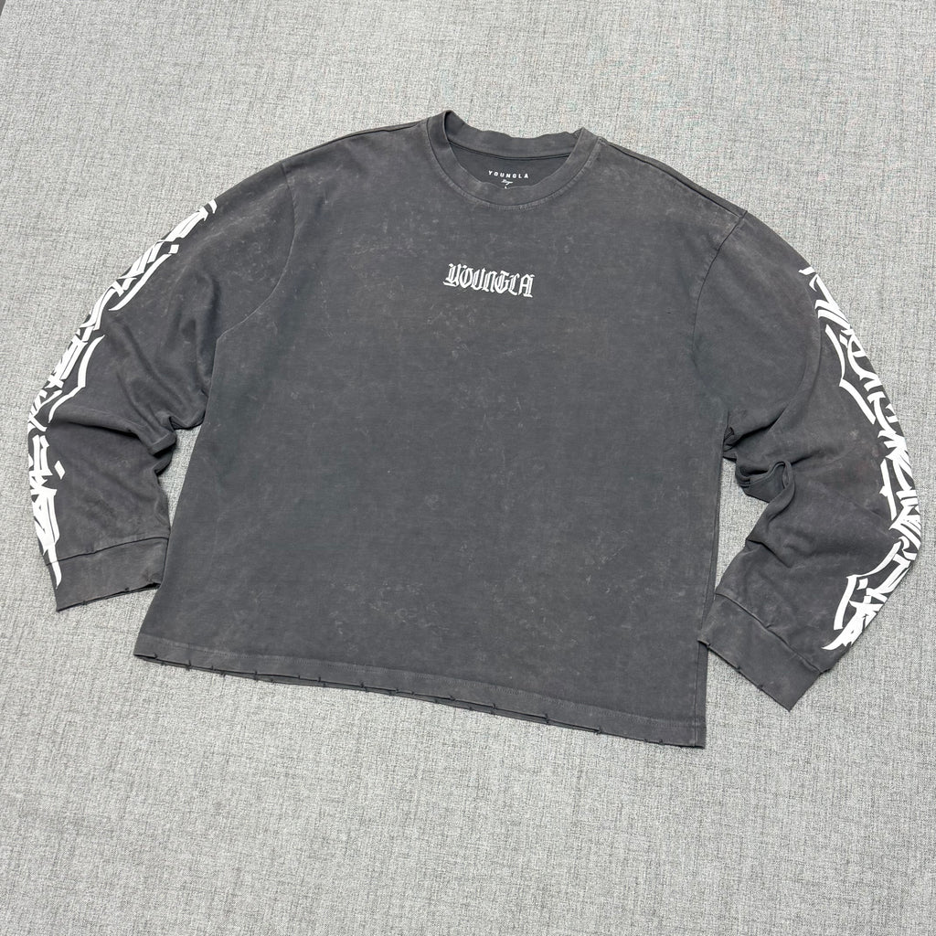 Washed Charcoal Graphic Long Sleeve T-Shirt – Vintage Streetwear Fit