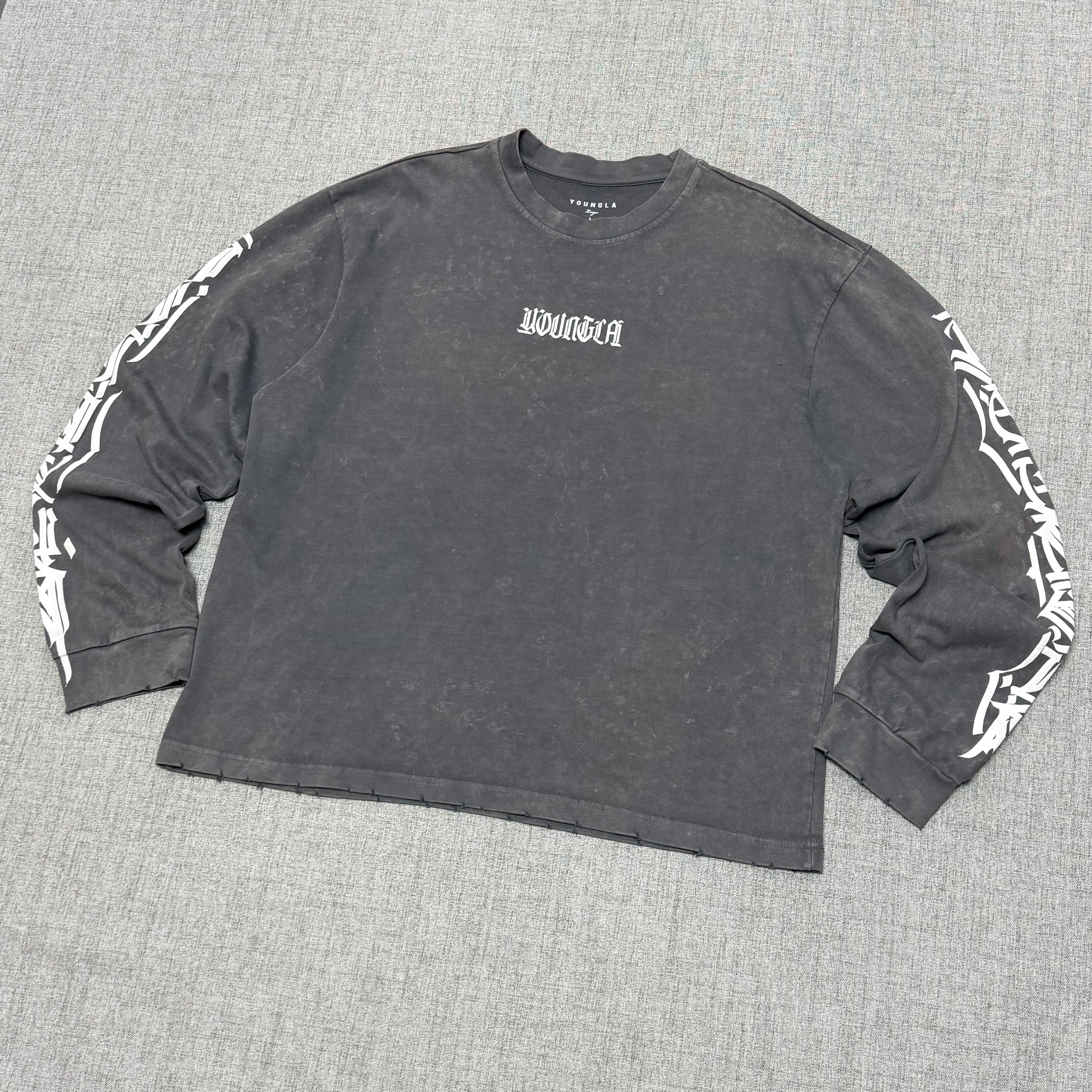 Washed Charcoal Graphic Long Sleeve T-Shirt – Vintage Streetwear Fit