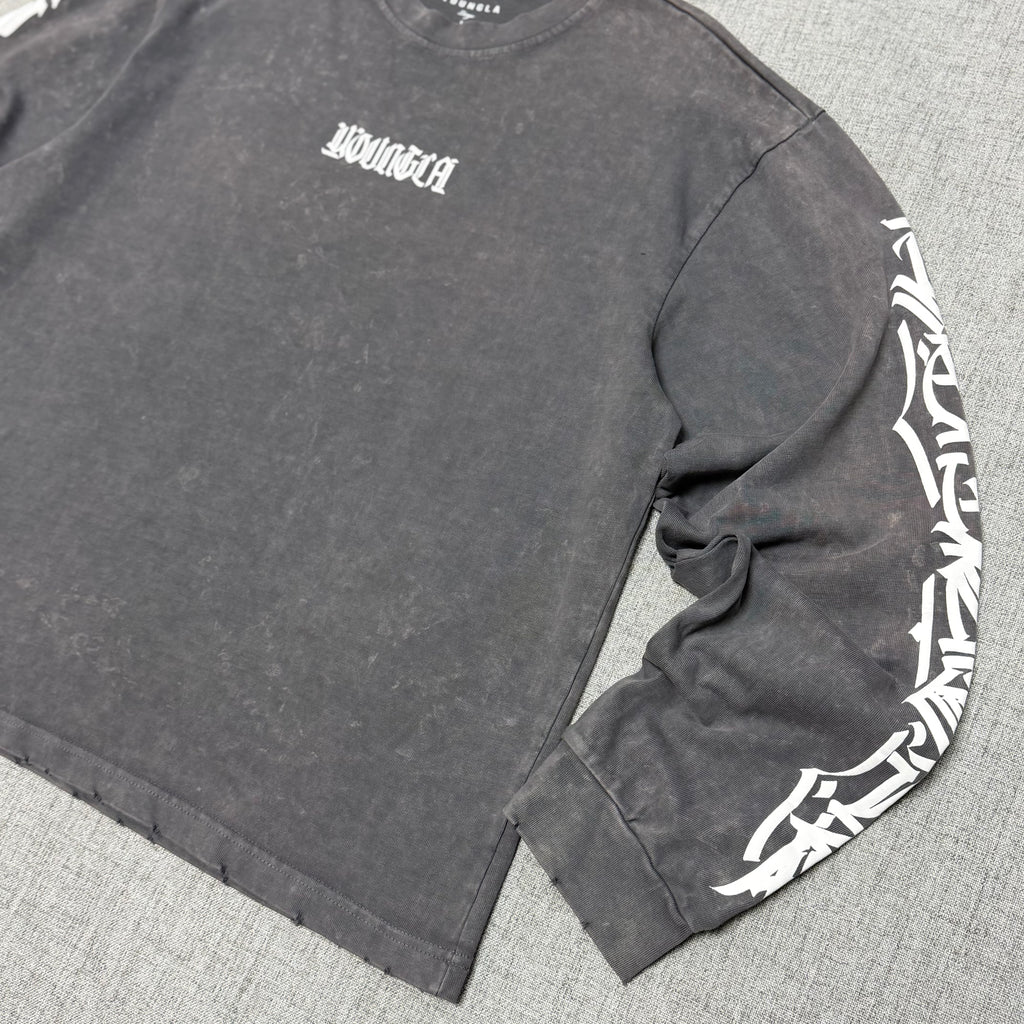 Washed Charcoal Graphic Long Sleeve T-Shirt – Vintage Streetwear Fit