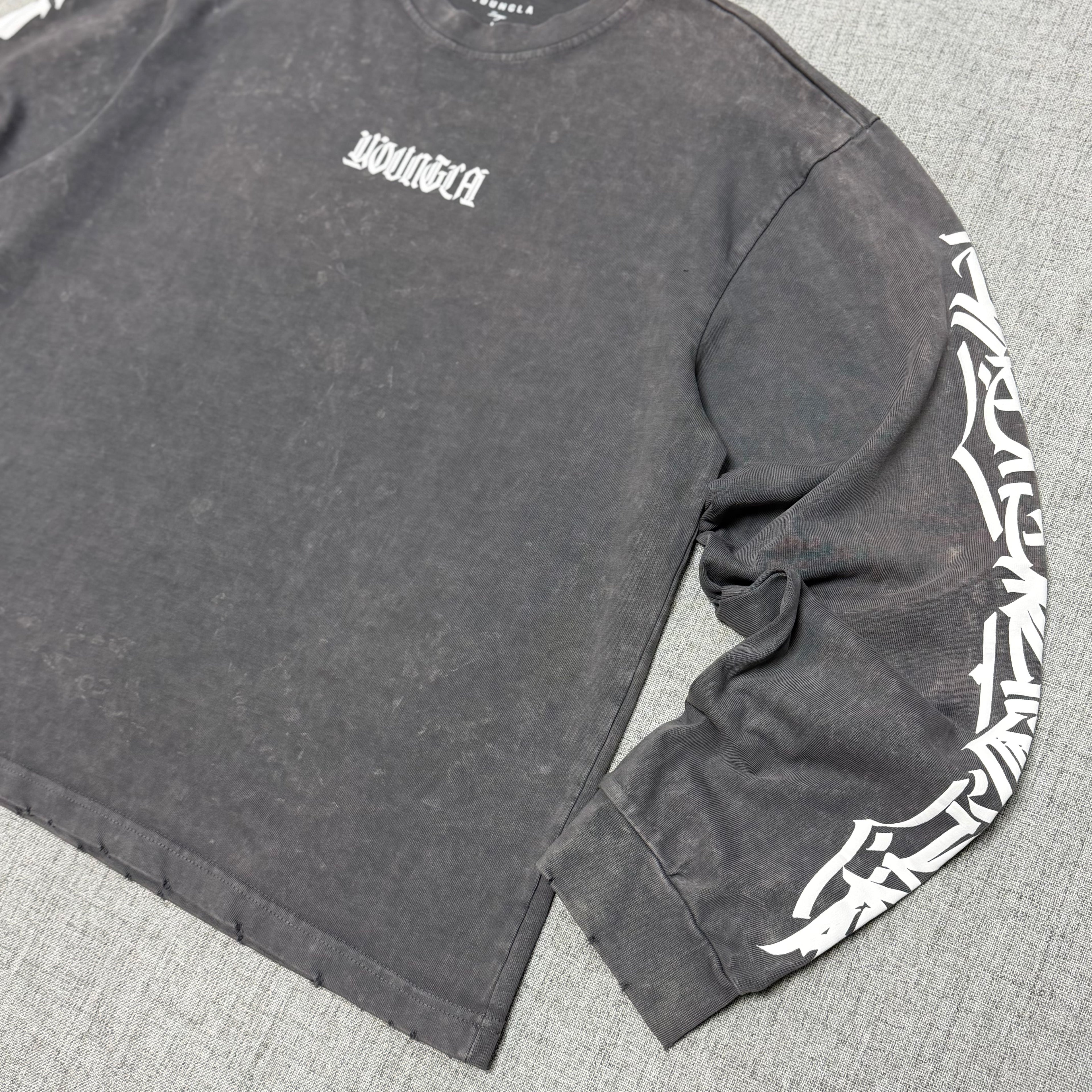Washed Charcoal Graphic Long Sleeve T-Shirt – Vintage Streetwear Fit