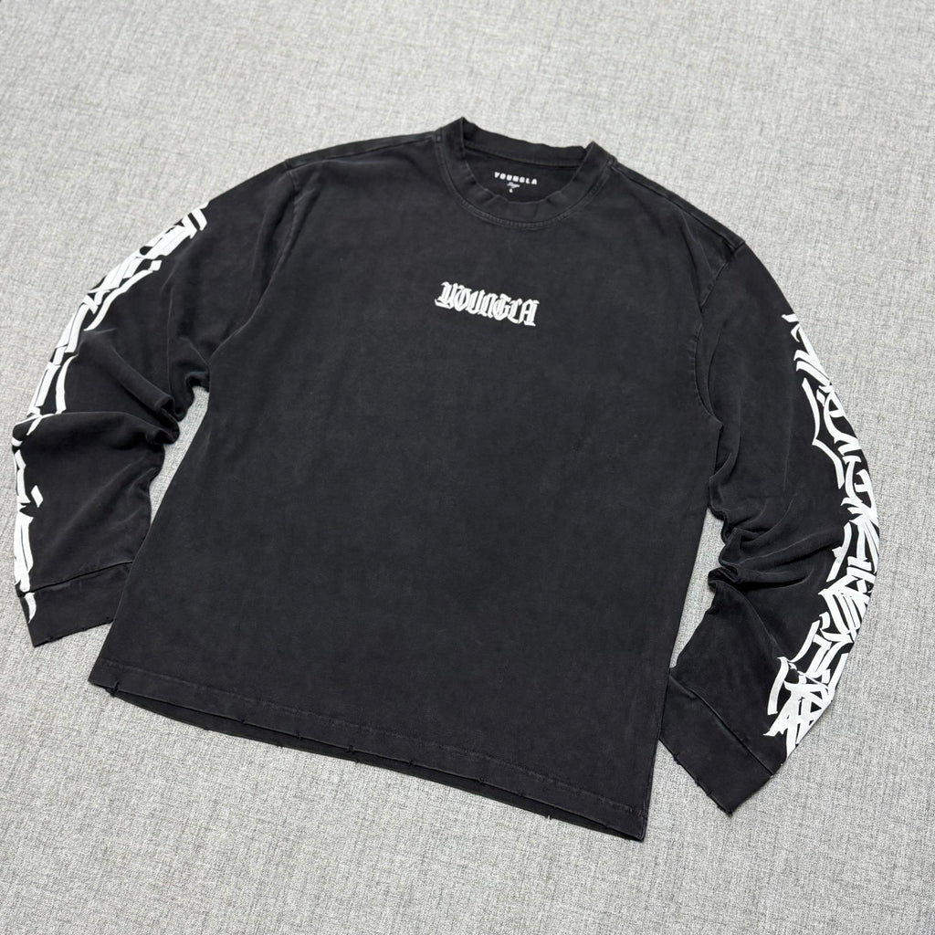 Washed Black Graphic Long Sleeve T-Shirt – Streetwear Fit