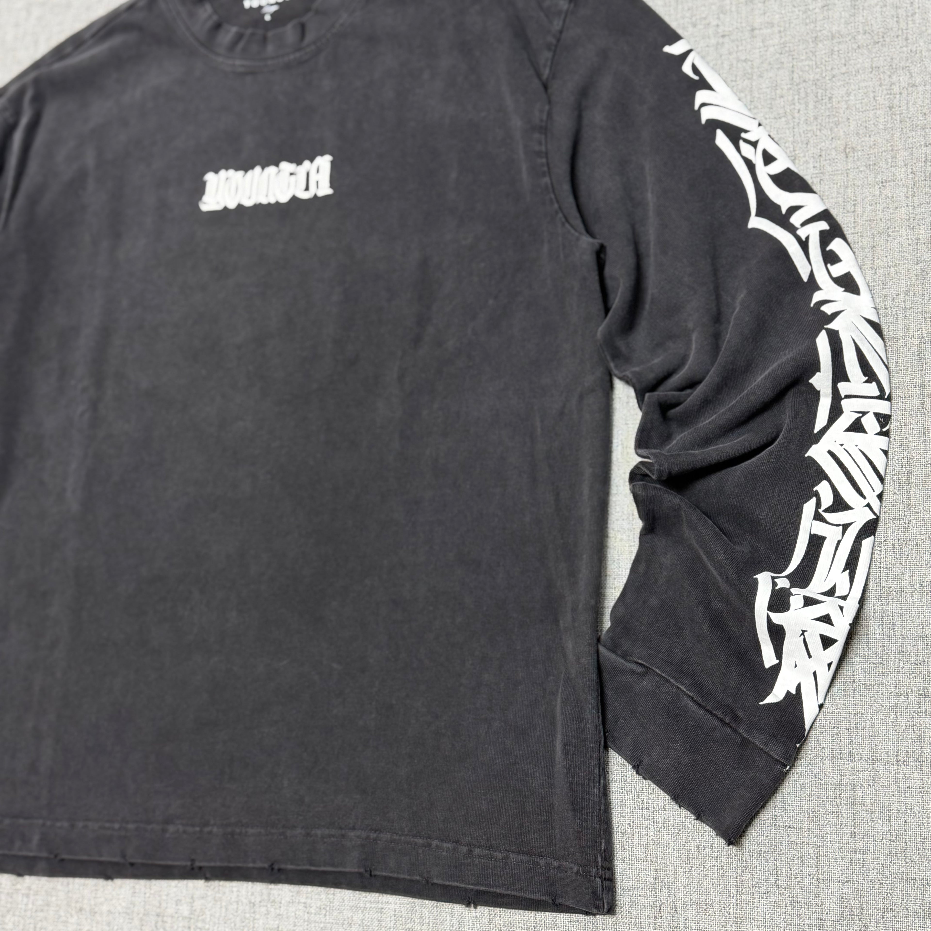 Washed Black Graphic Long Sleeve T-Shirt – Streetwear Fit