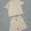 Beige Ribbed Co-Ord Set – Relaxed Fit T-Shirt & Shorts