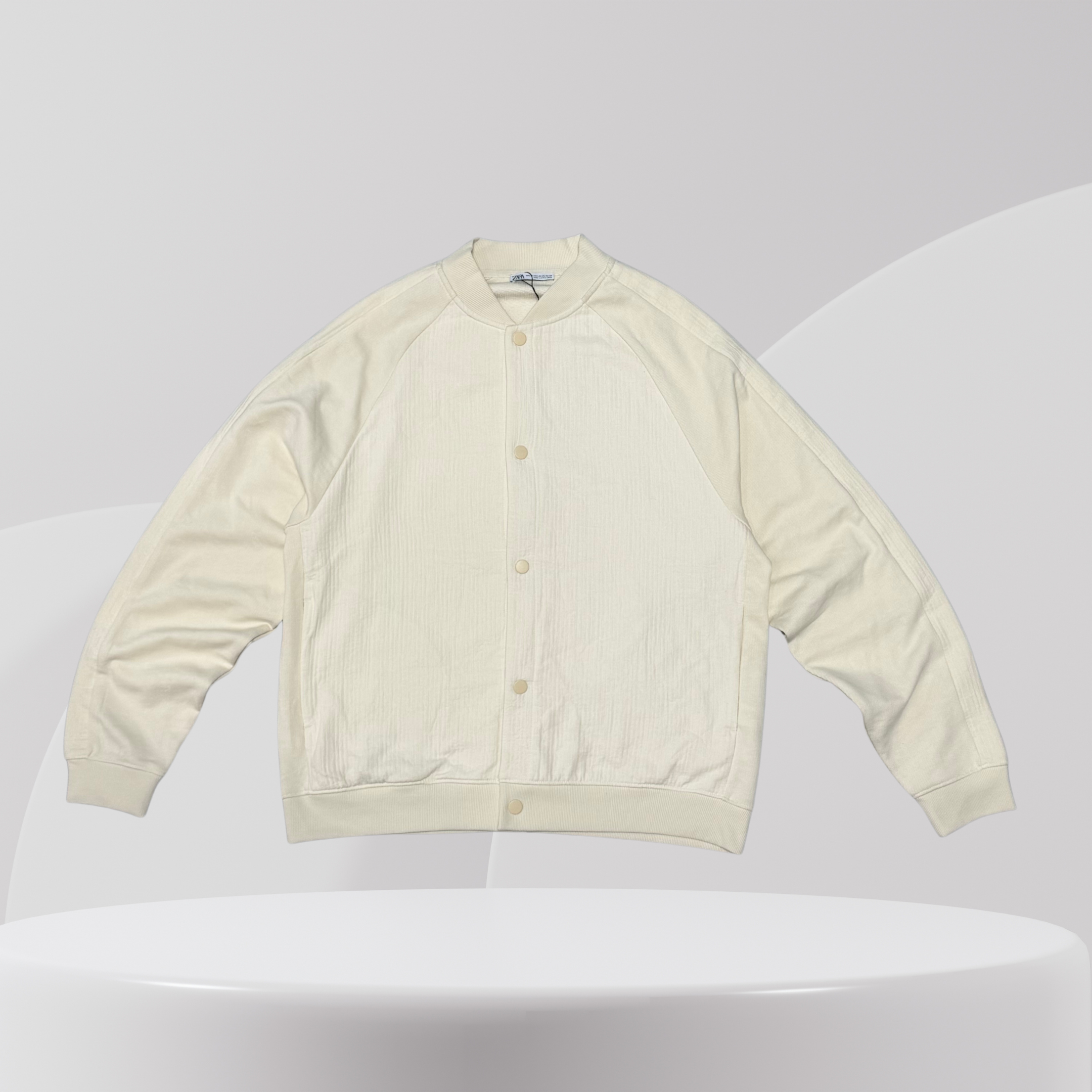 Minimal Snap Button Bomber Jacket – Cream