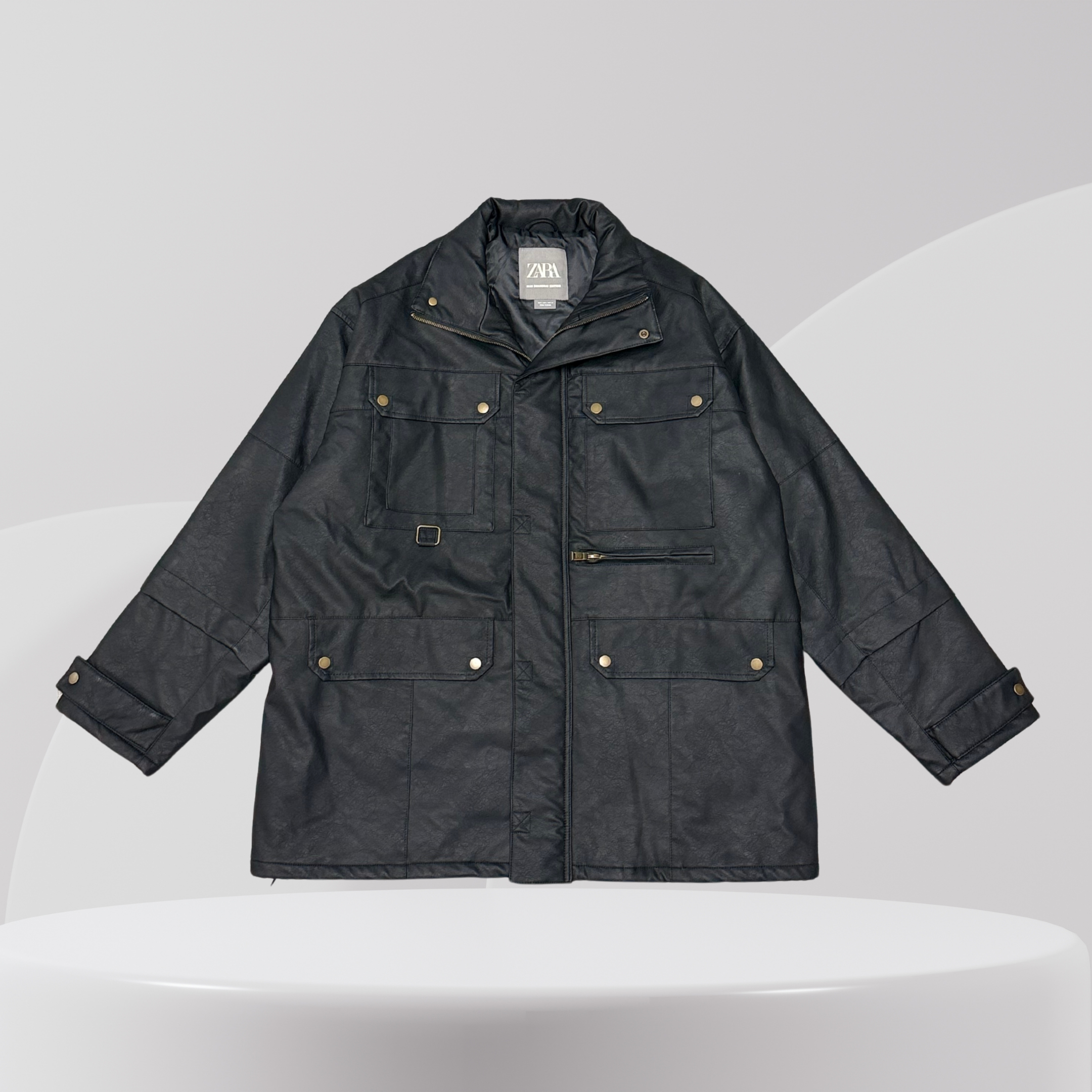 Premium Utility Leather-Look Jacket – Black