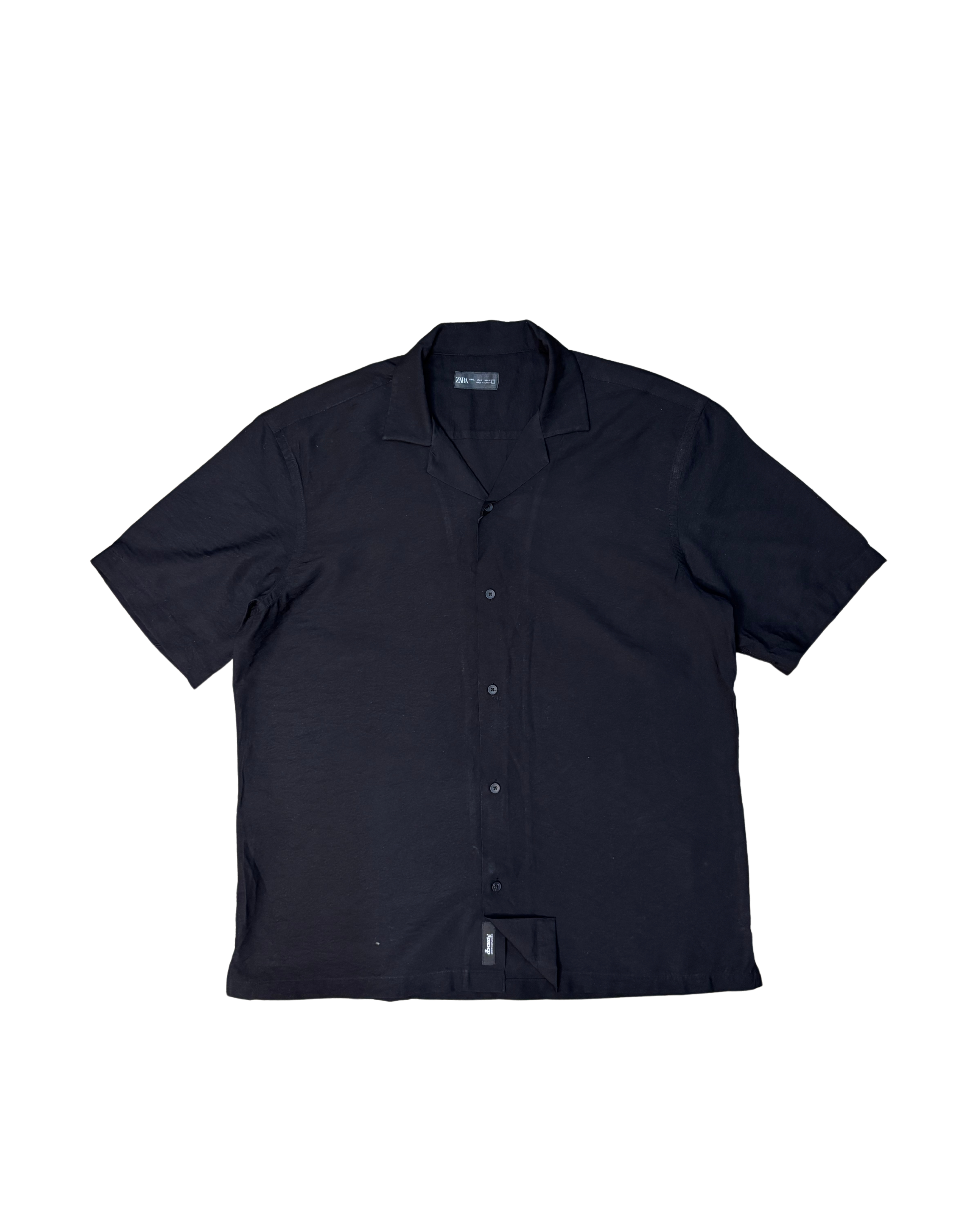 Black short-sleeve shirt on a white background