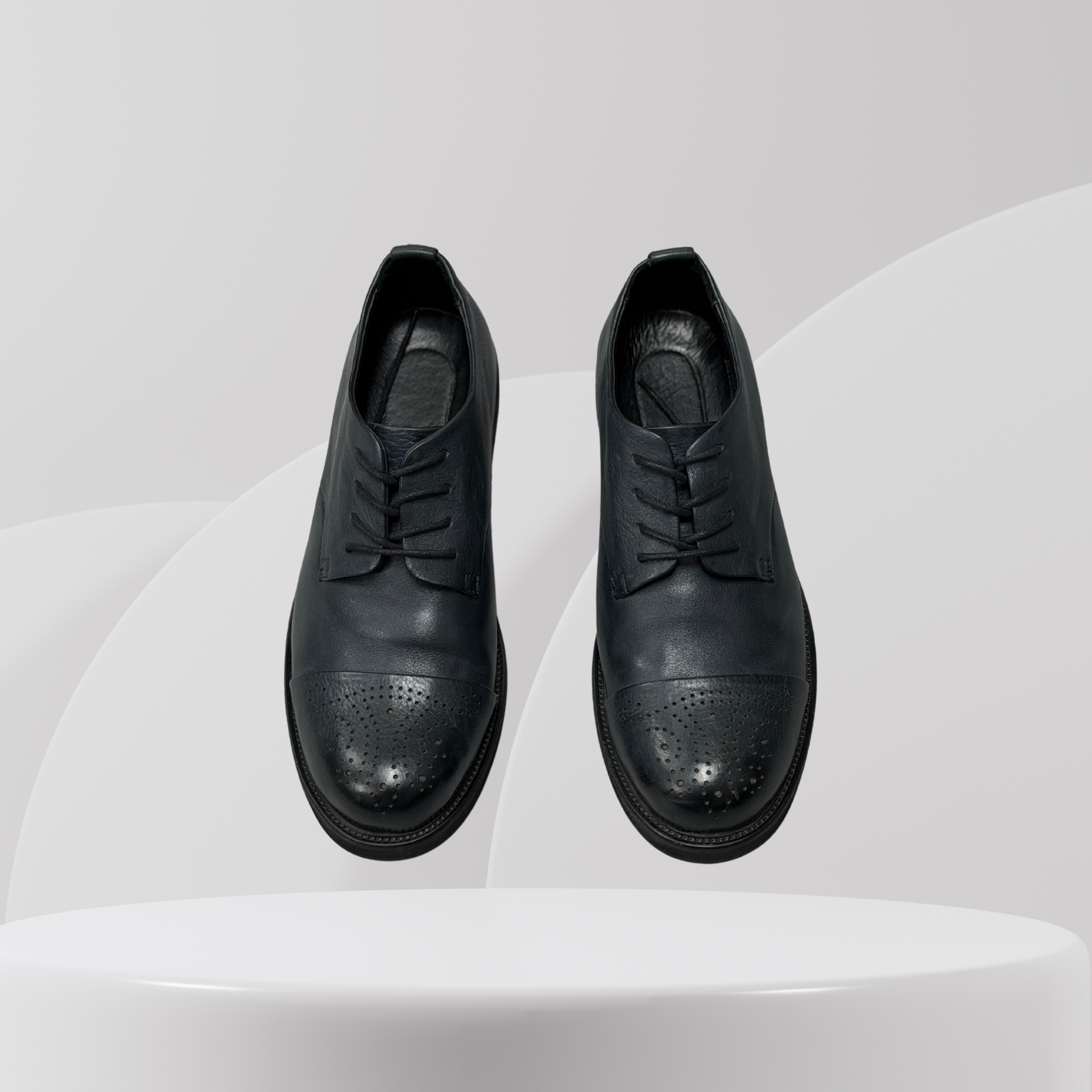 Garage Premium Black Perforated Leather Derby Shoes