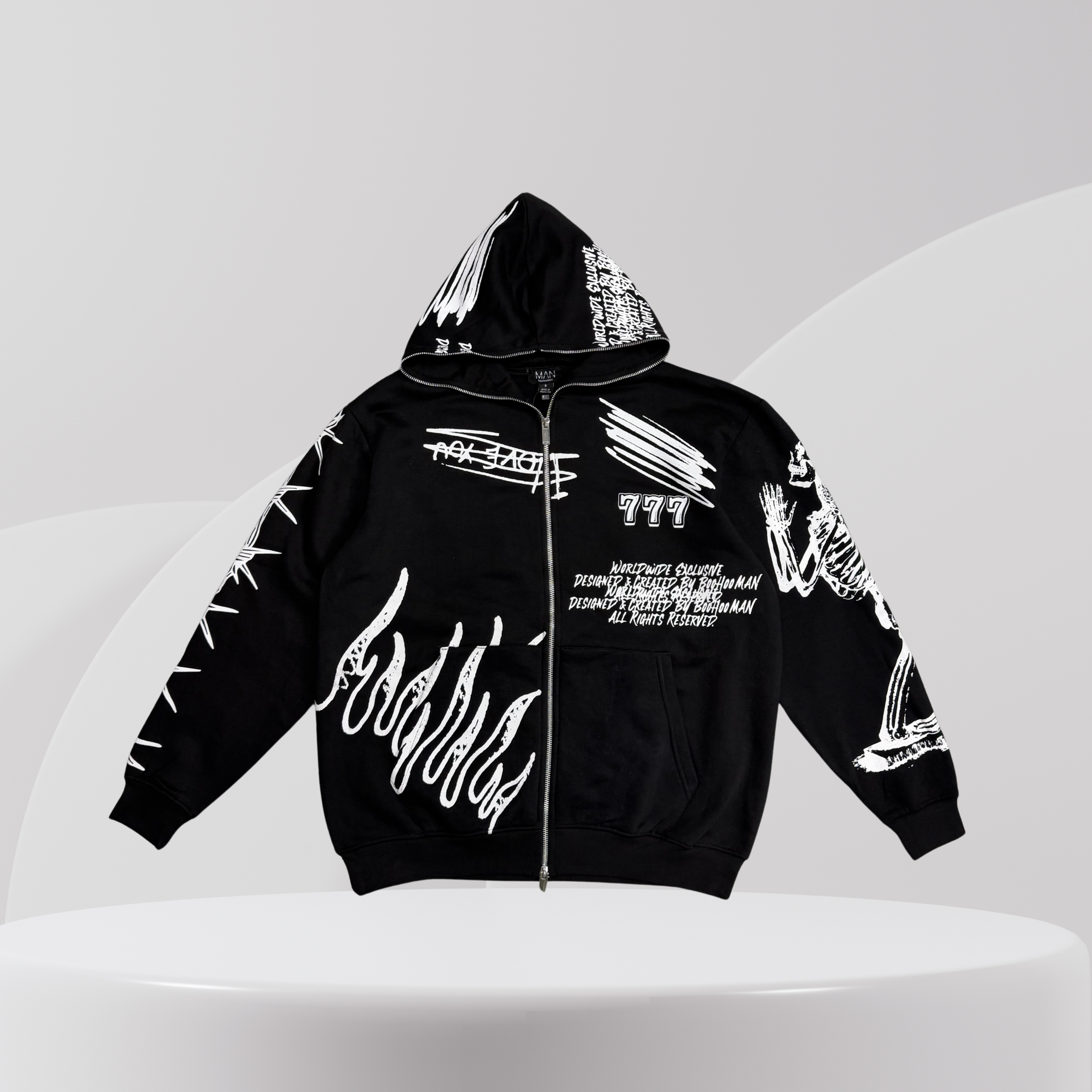 Black Graphic Zip-Up Tracksuit Set