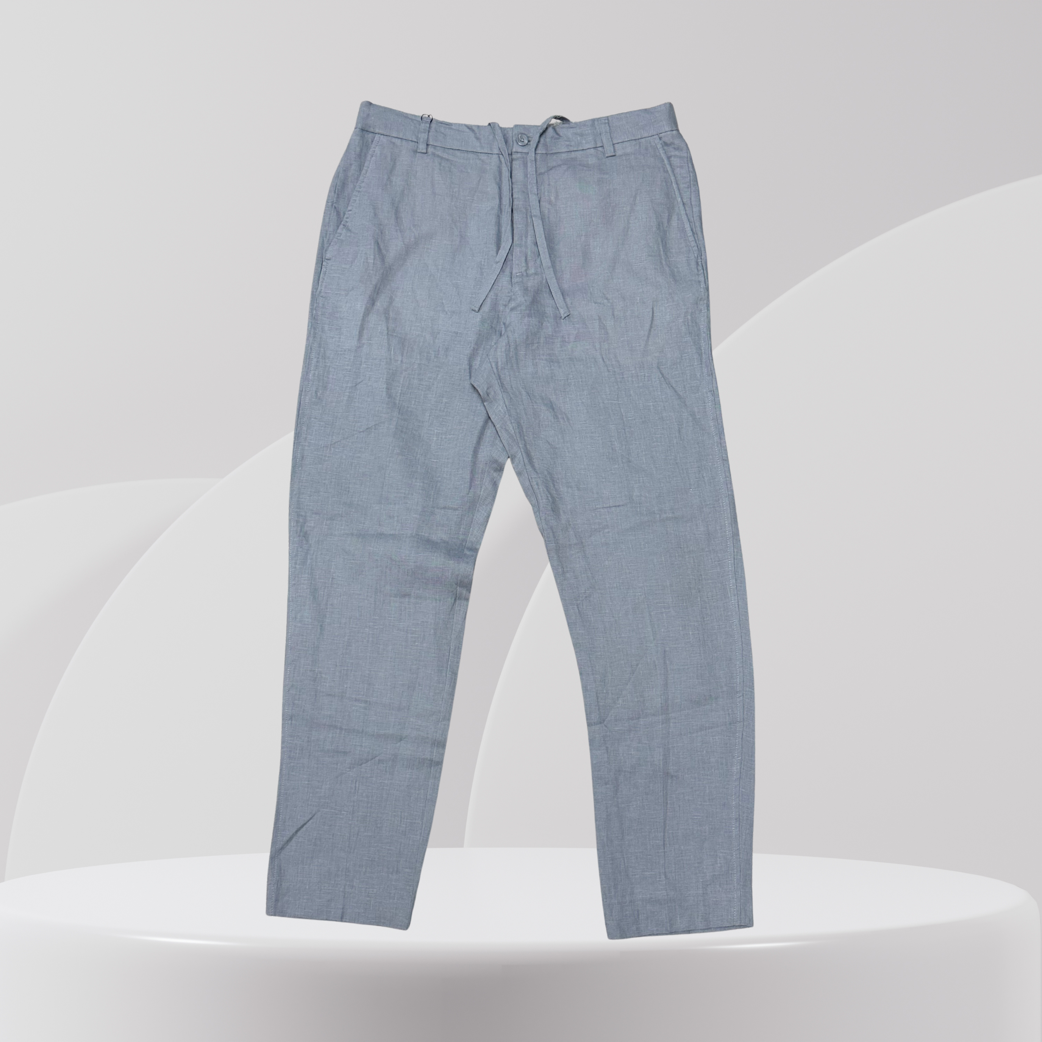 Light Blue Linen Drawstring Trousers