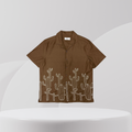 Cactus Embroidered Short-Sleeve Shirt – Brown