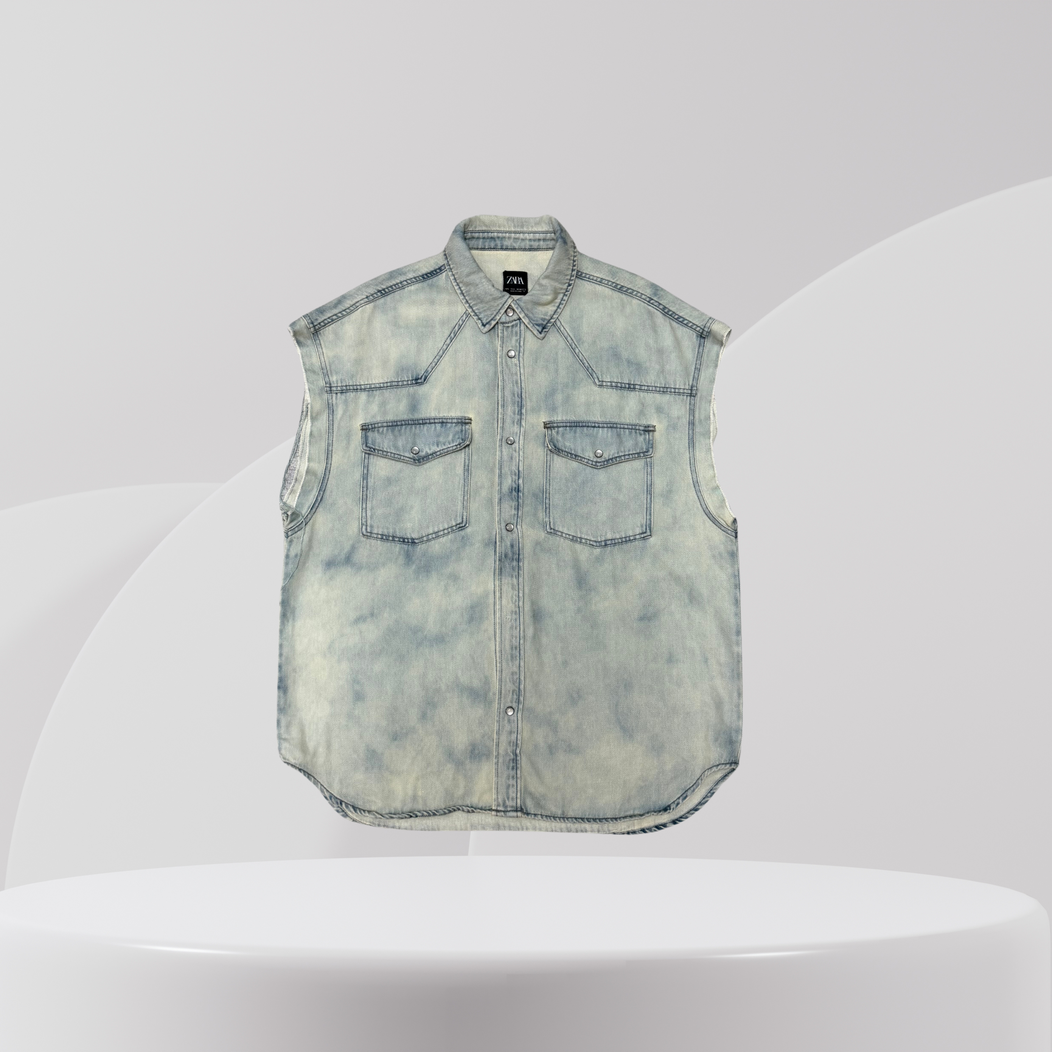 Sleeveless Washed Denim Shirt