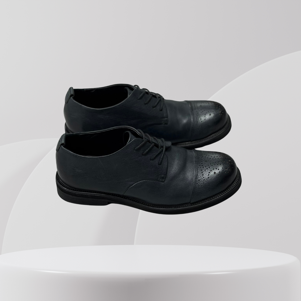 Garage Premium Black Perforated Leather Derby Shoes