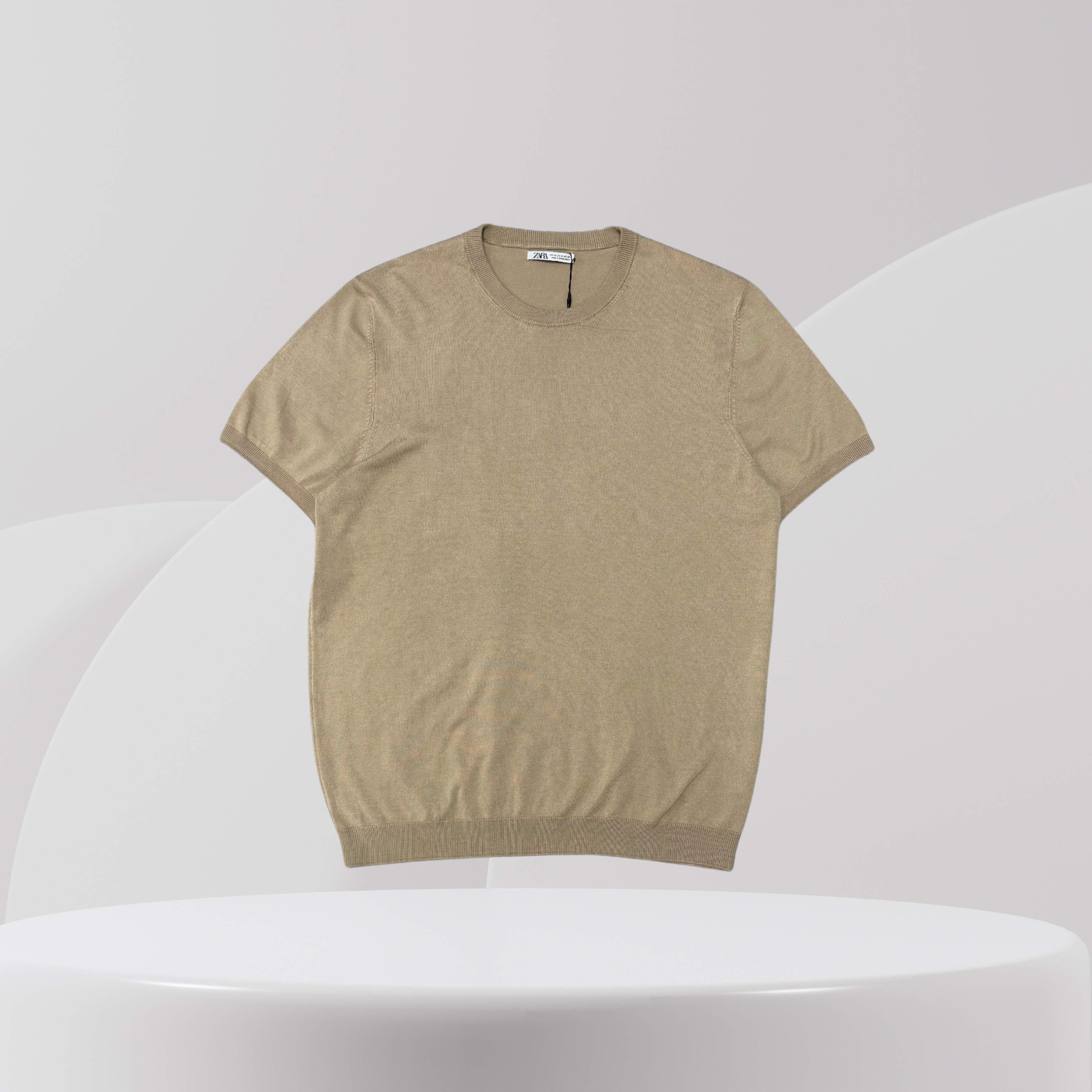 Beige Knit Short-Sleeve Top