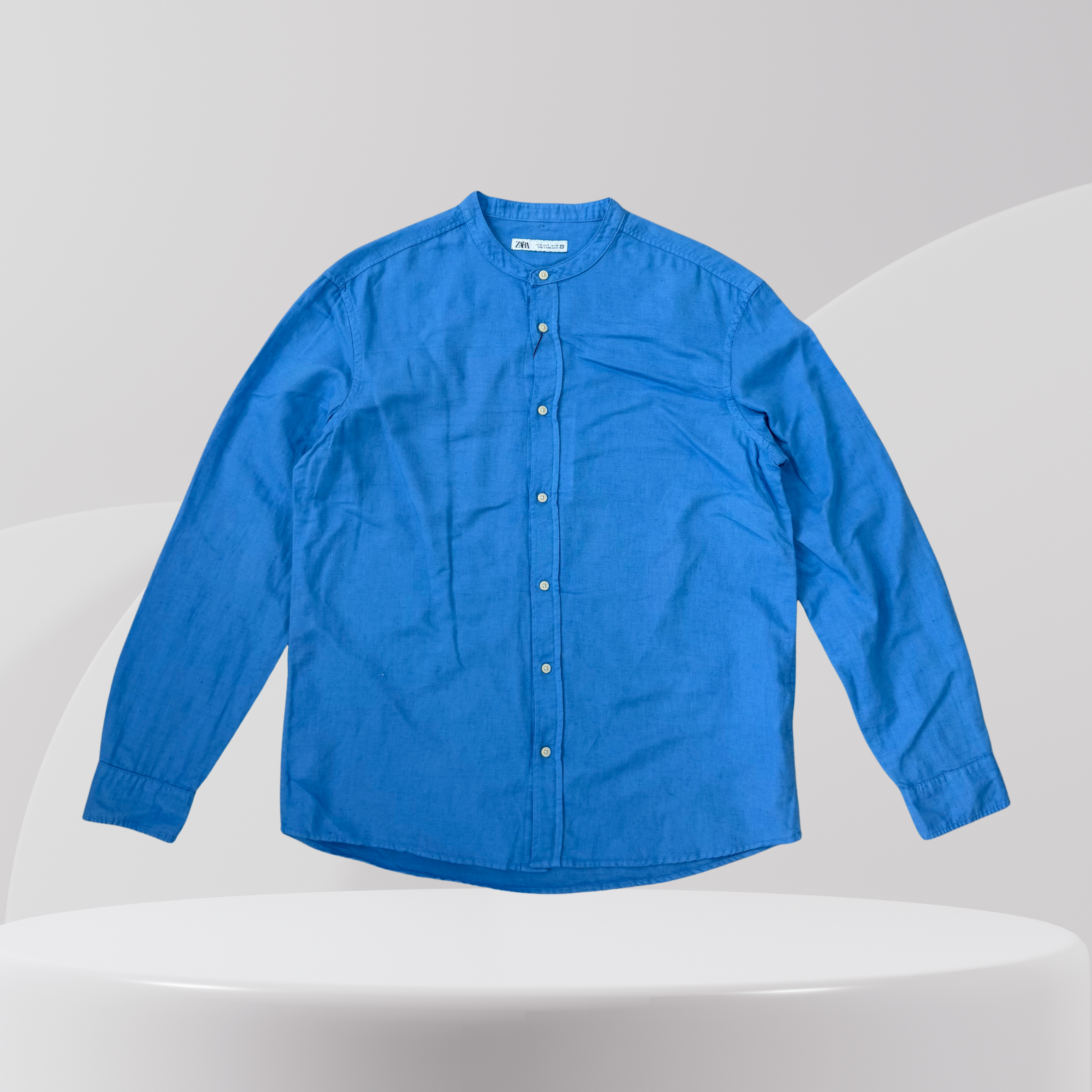 Blue Grandad Collar Long Sleeve Shirt