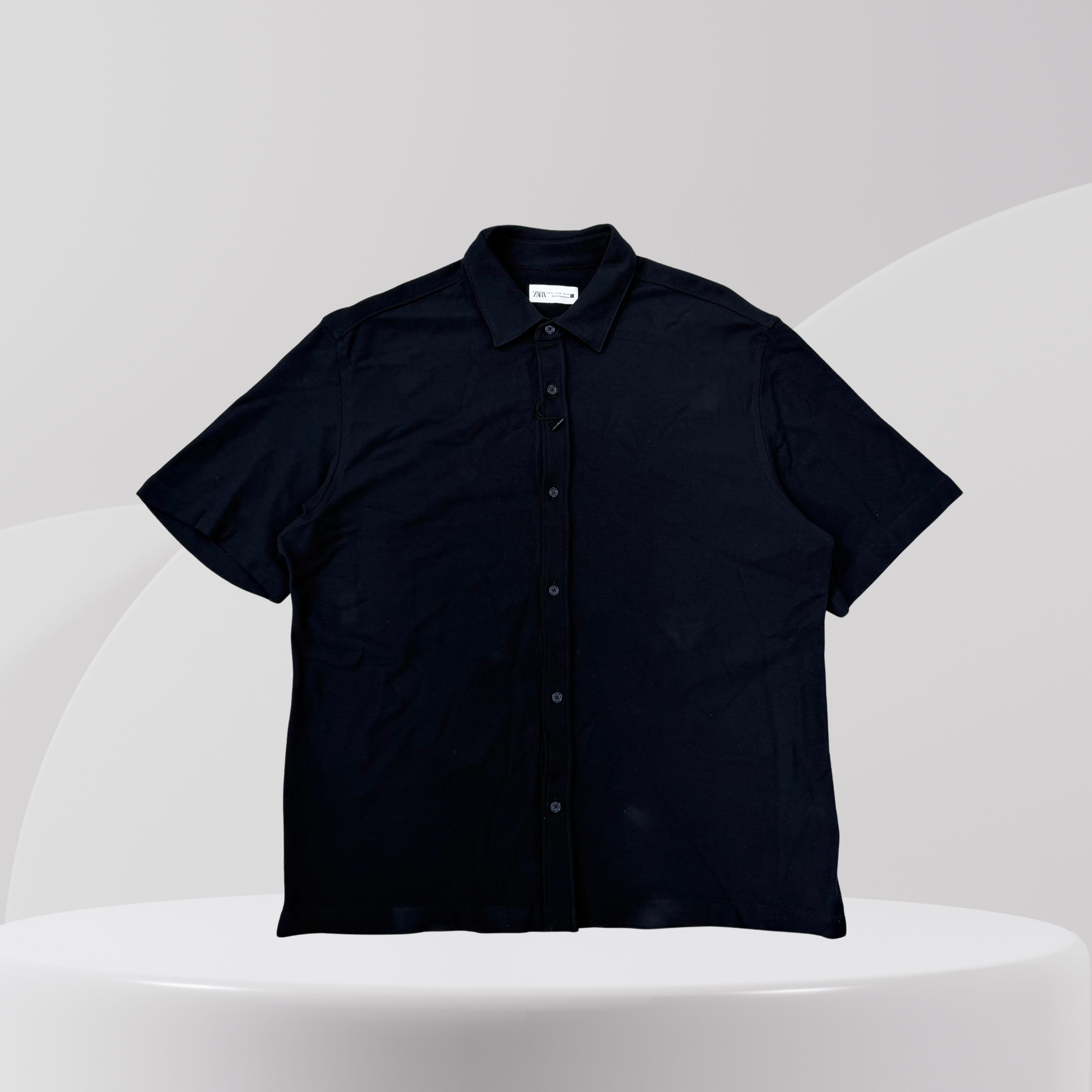 Black Short Sleeve Button-Up Shirt