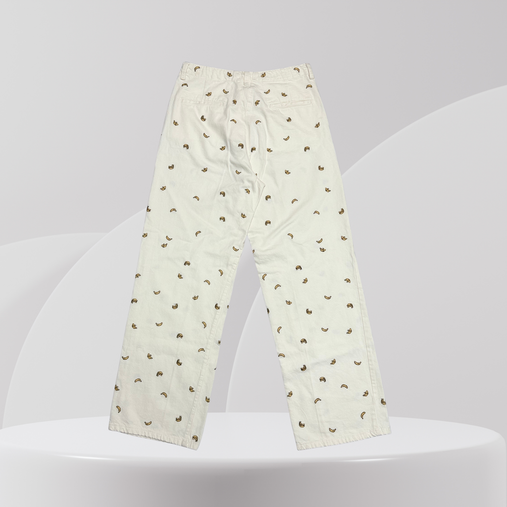 Cream Mini Print Straight-Leg Pants