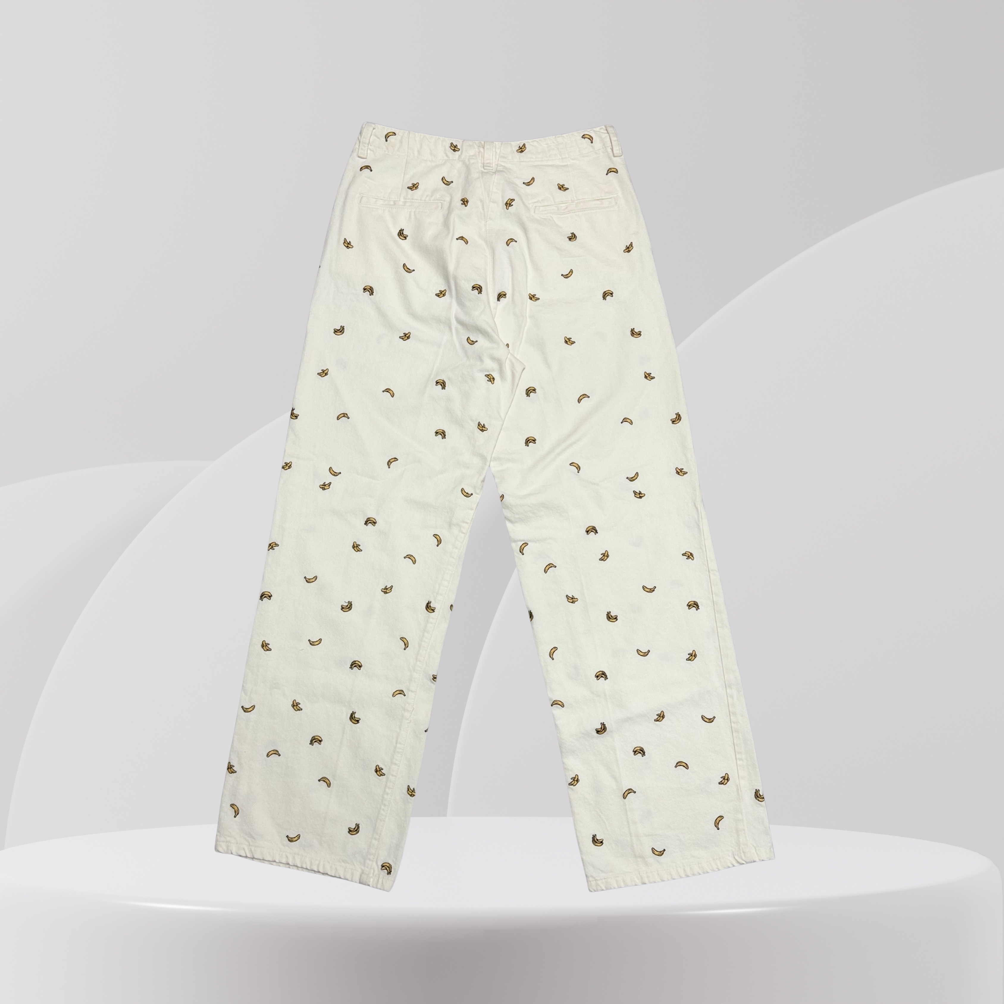 Cream Mini Print Straight-Leg Pants