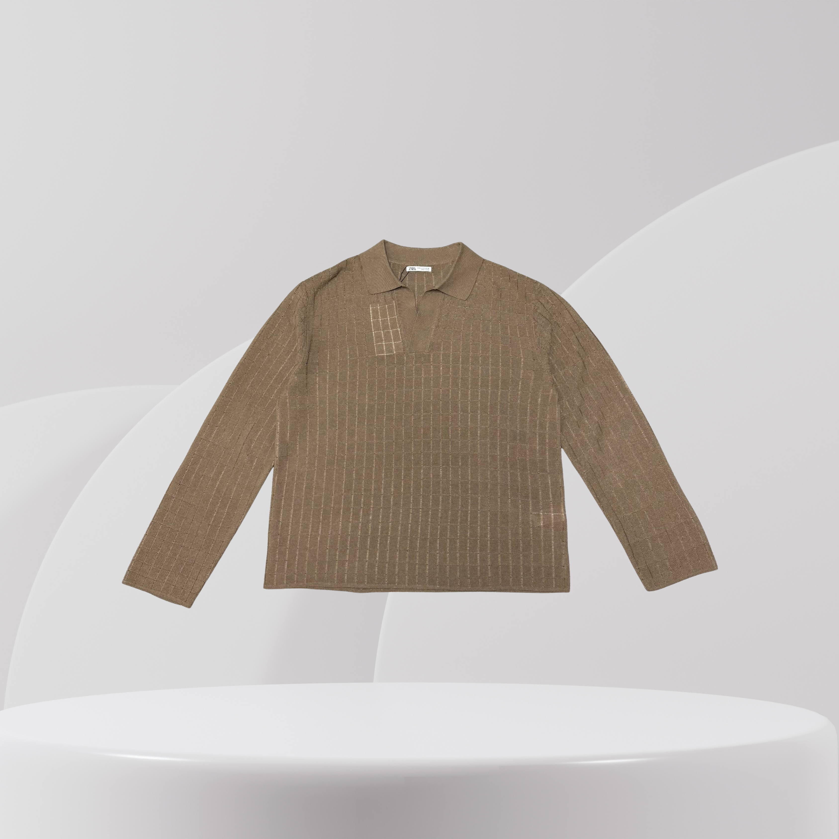 Textured Long Sleeve Polo Knit - Brown