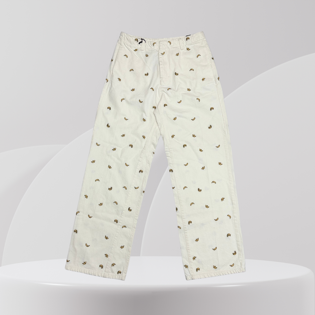 Cream Mini Print Straight-Leg Pants