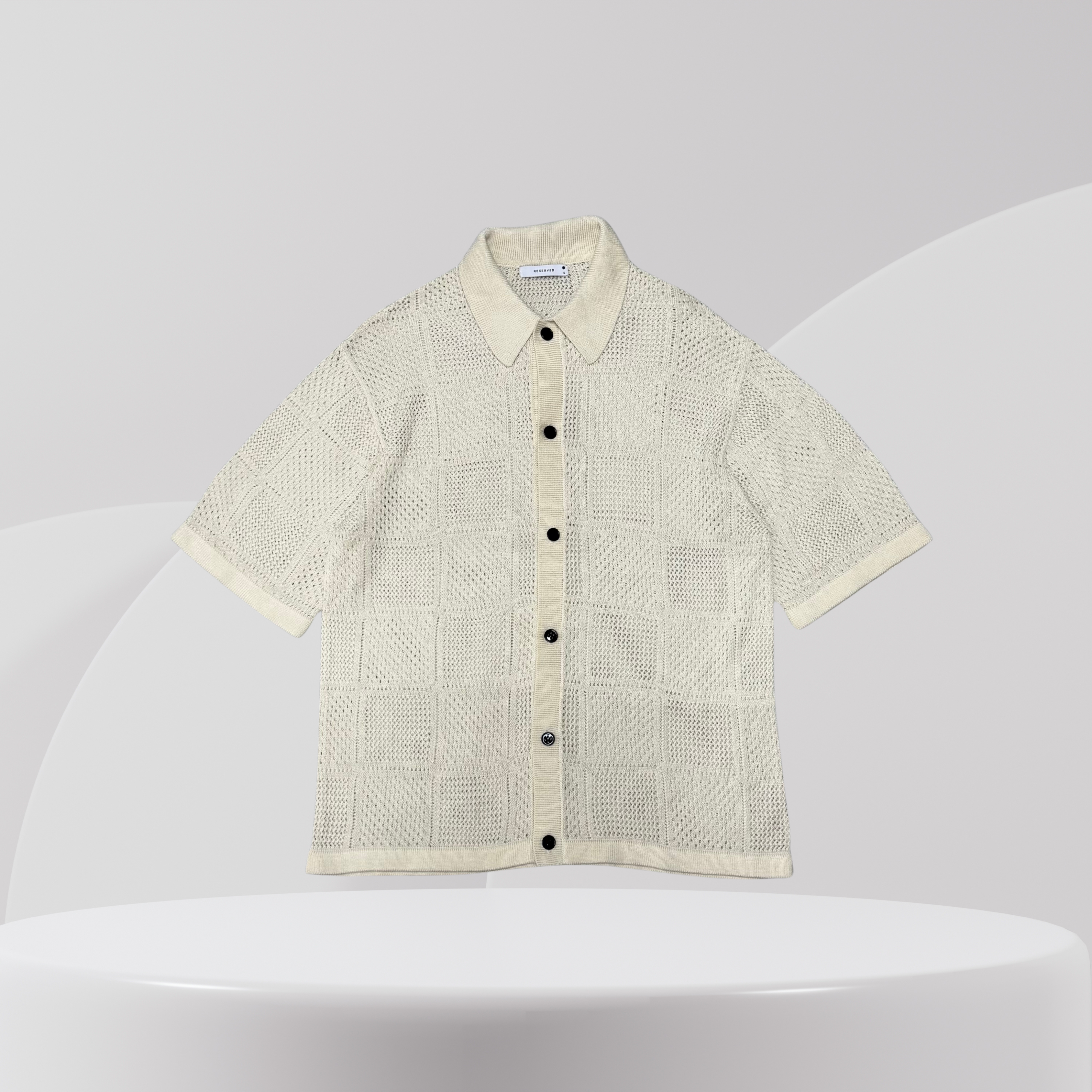 Cream Crochet Knit Short-Sleeve Shirt