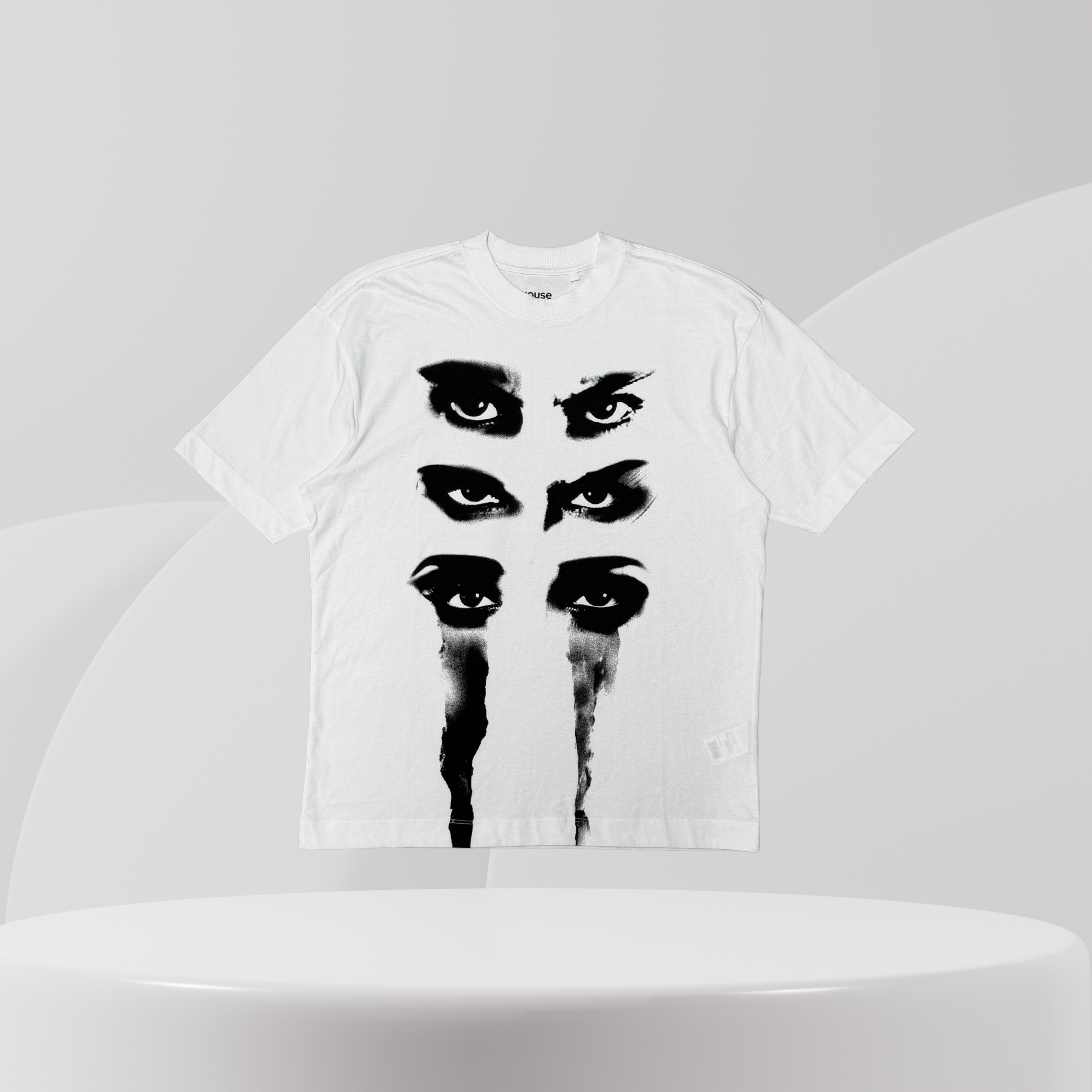 Abstract Eyes Graphic T-Shirt – White