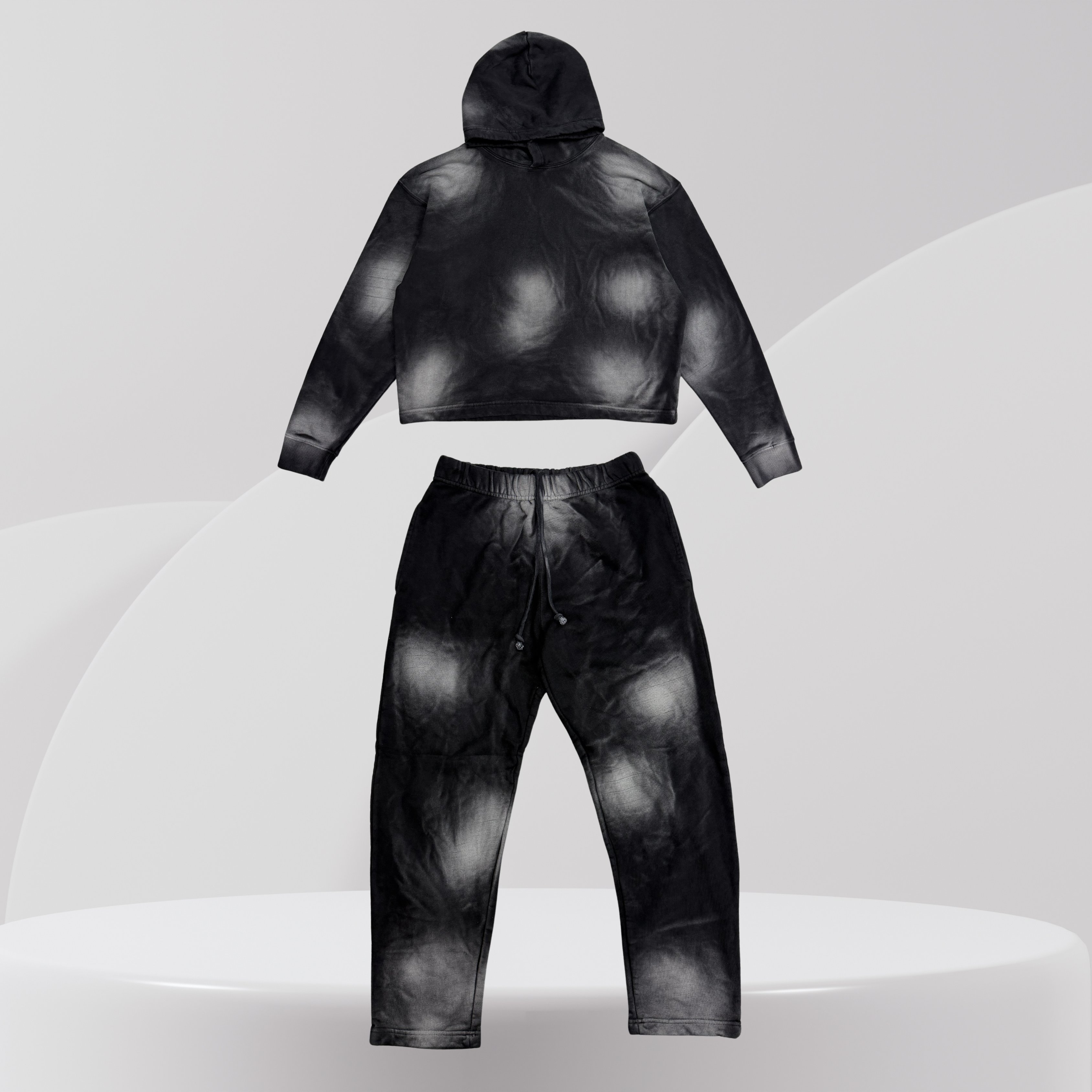 STONEWASHED BLACK HOODIE AND JOGGER MATCHING SET