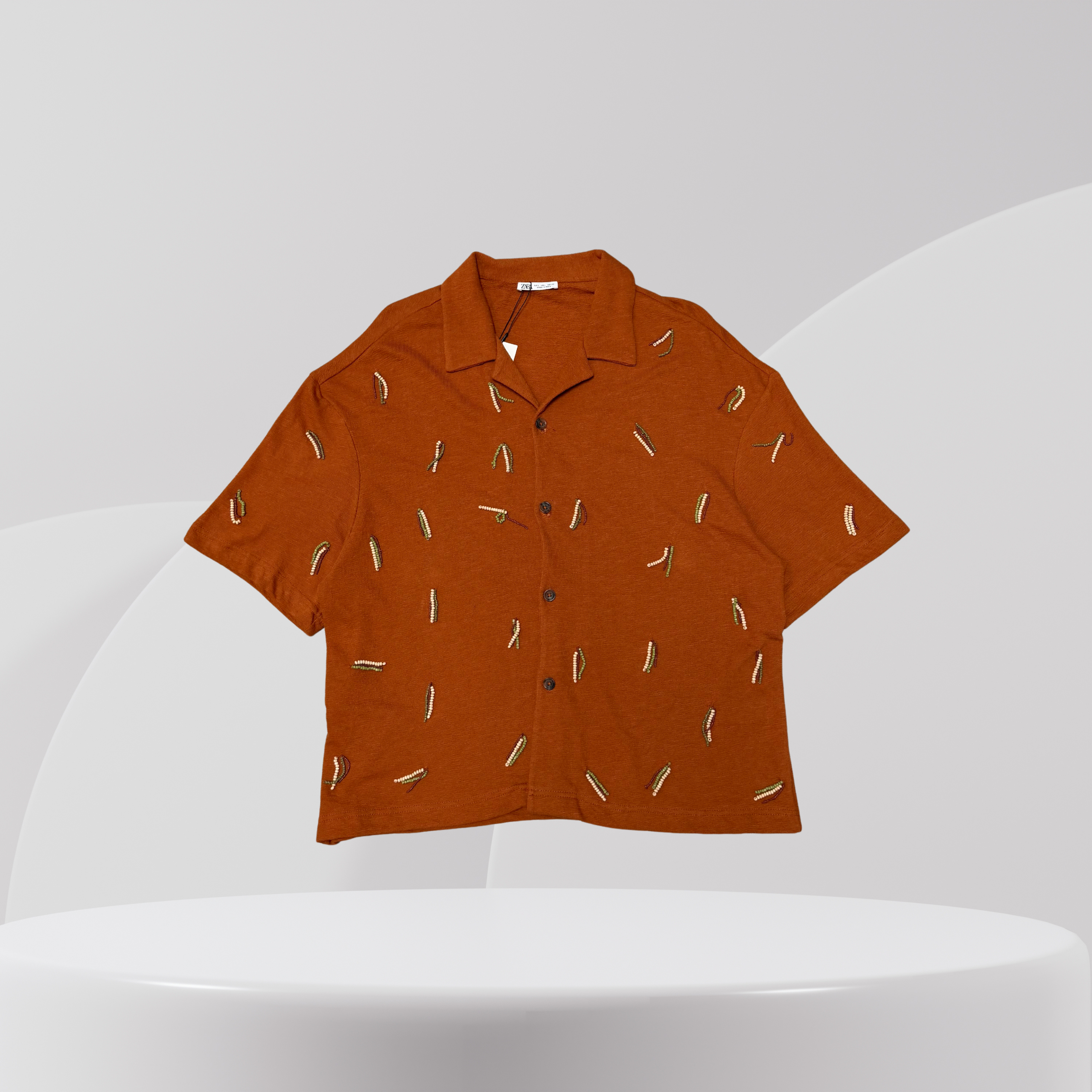 Rust Embroidered Short-Sleeve Shirt