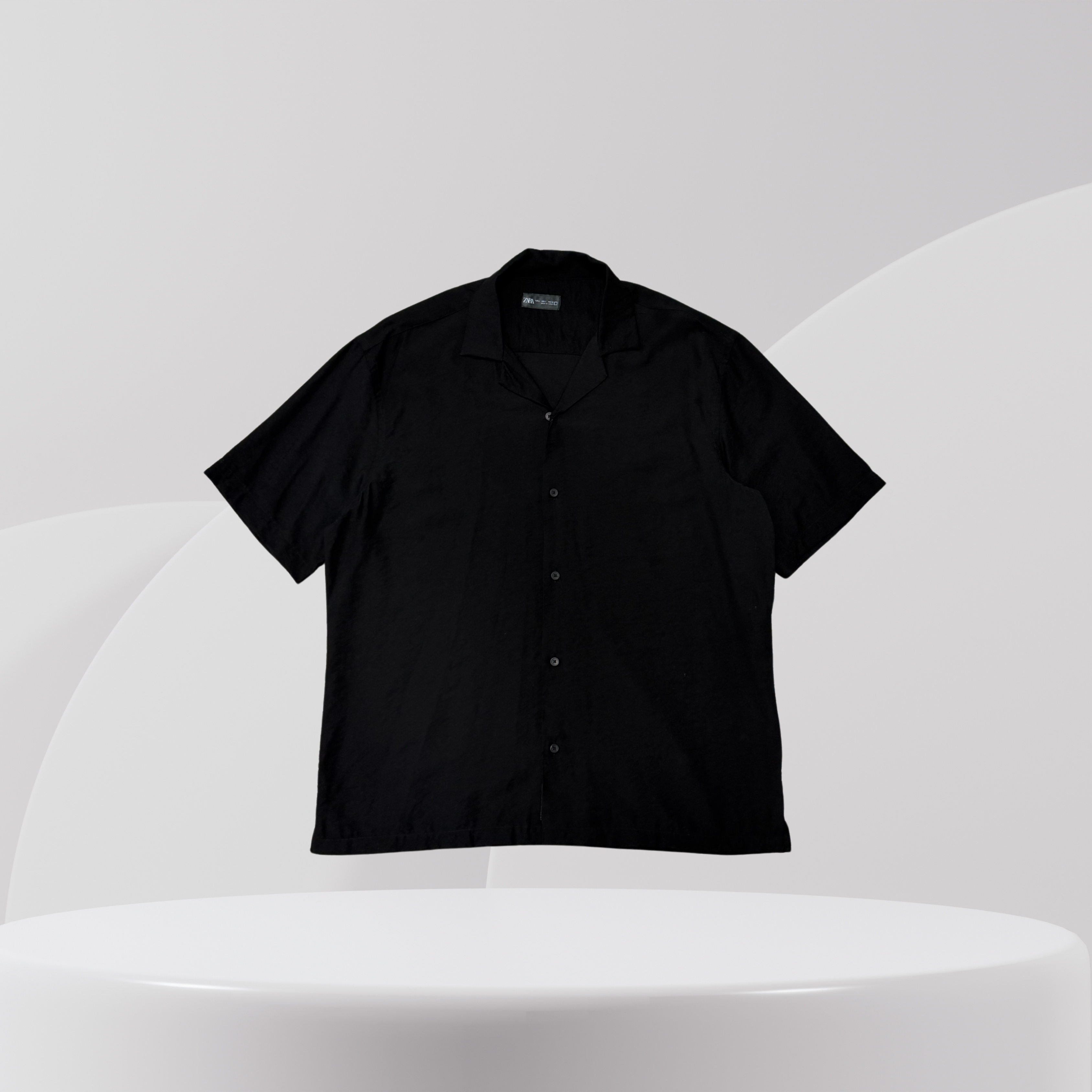 Black Short-Sleeve Camp Collar Shirt