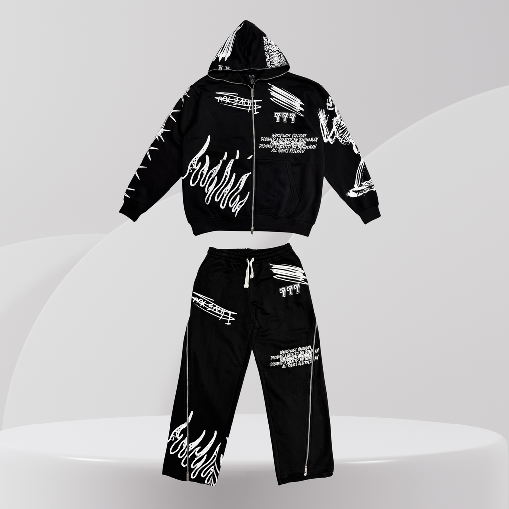 Black Graphic Zip-Up Tracksuit Set