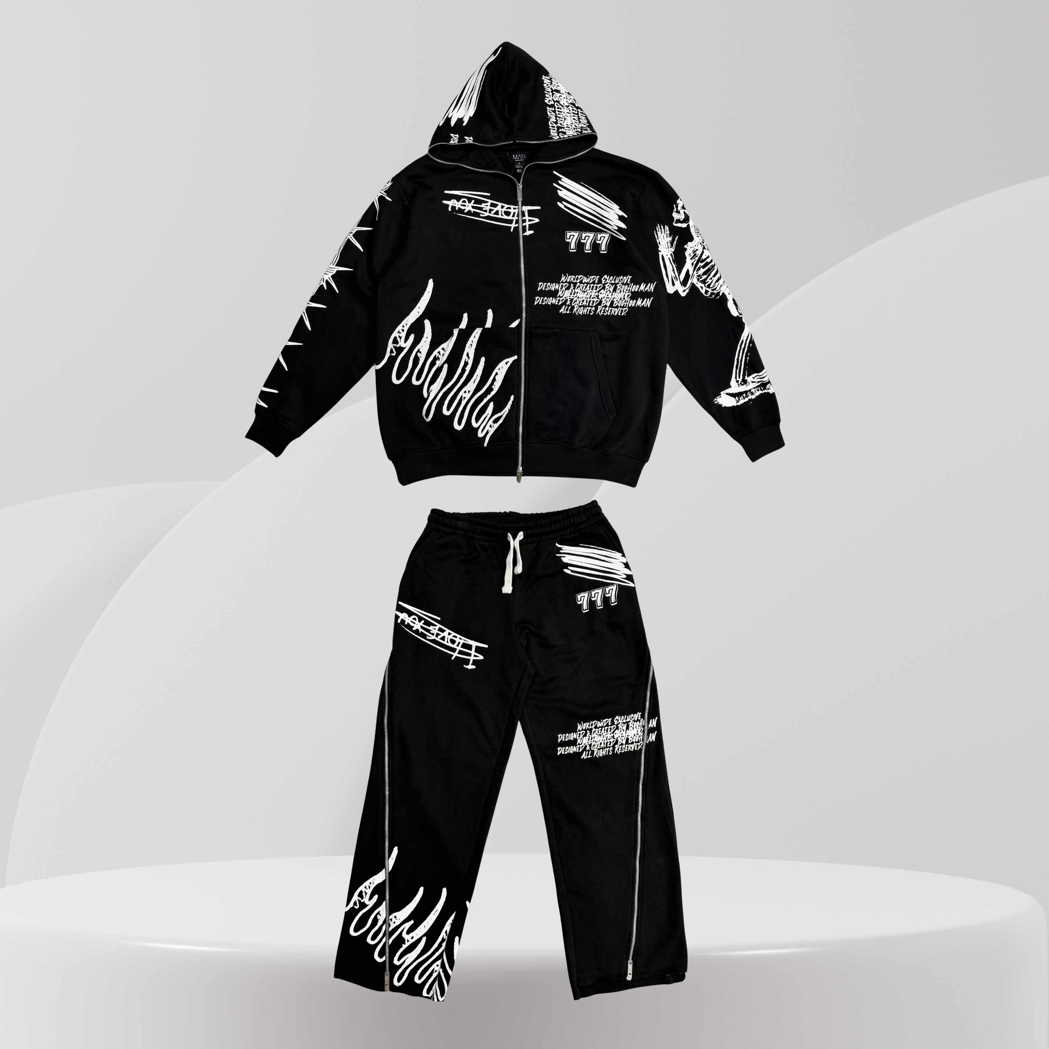 Black Graphic Zip-Up Tracksuit Set