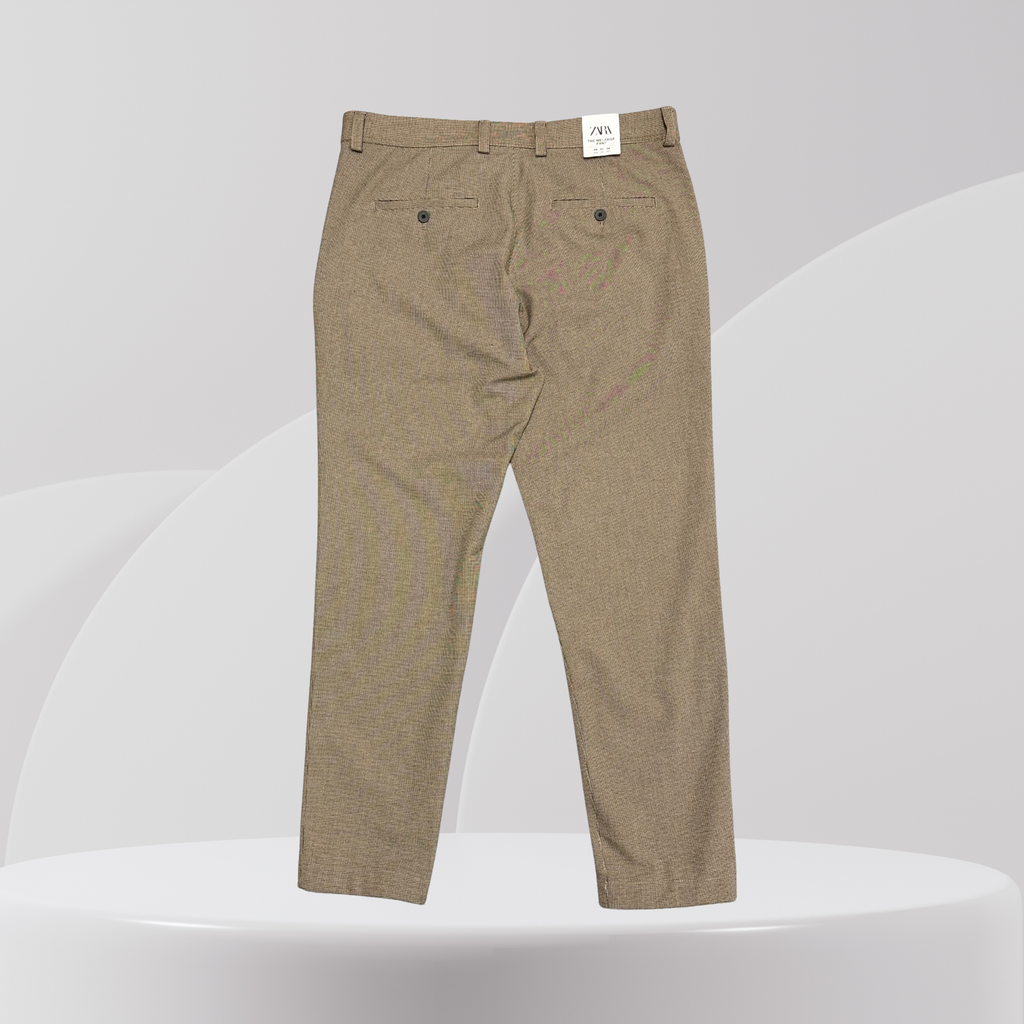 Textured Earth-Tone Slim-Fit Tailored Trousers